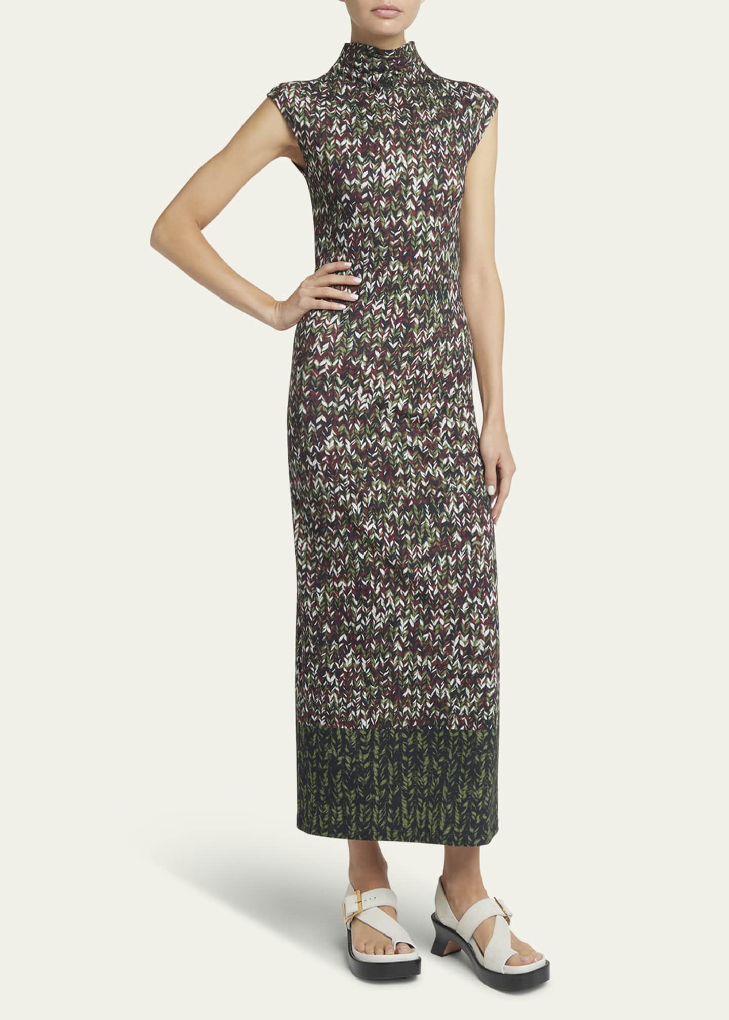 Loewe Yarn-Print Jersey Mock-Neck Column Dress - Bergdorf Goodman