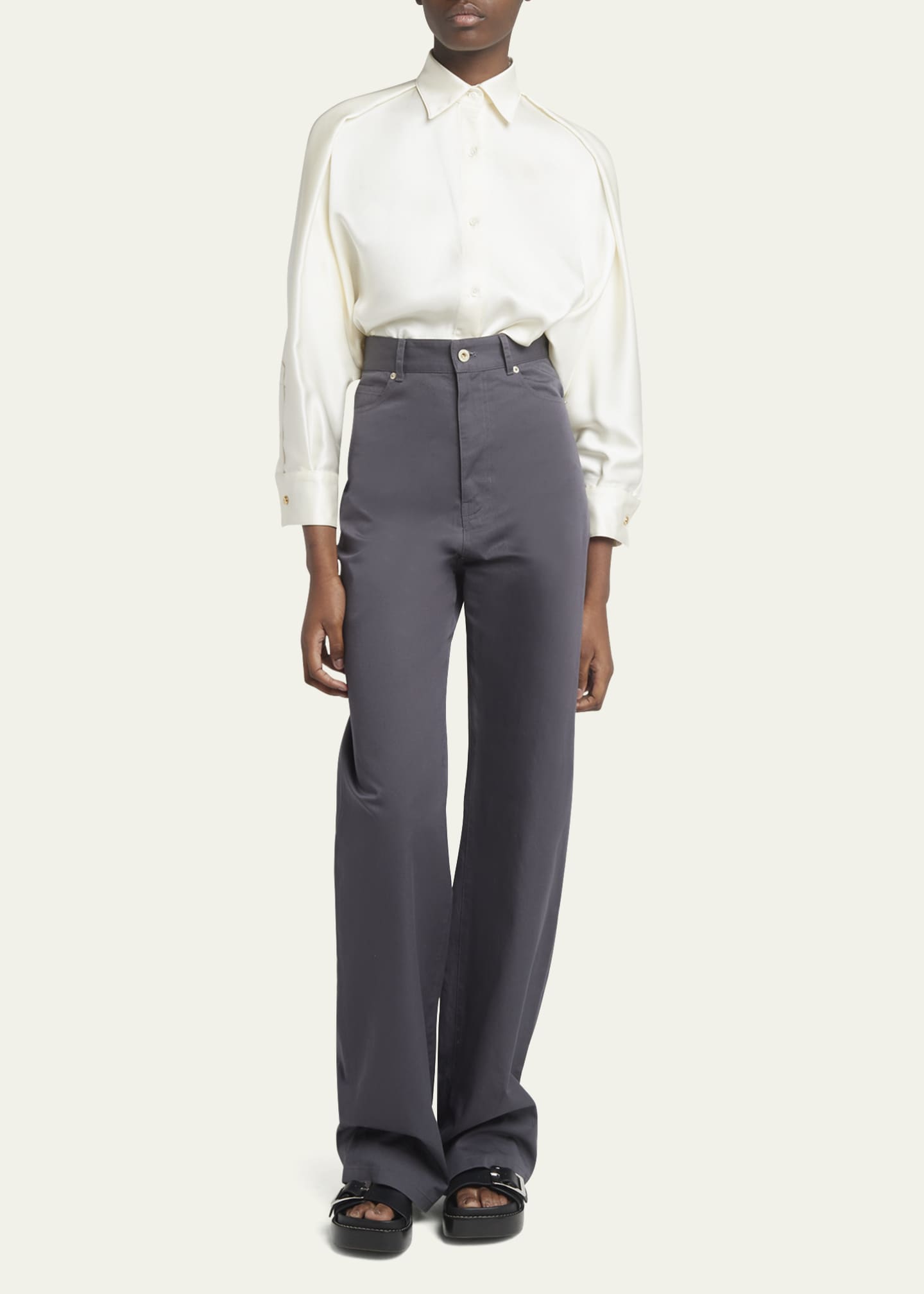 Loewe High Waist Twill Pants Bergdorf Goodman