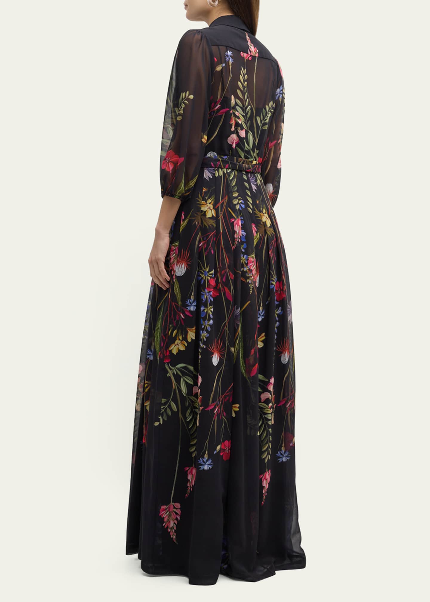Rickie Freeman for Teri Jon Blouson-Sleeve Floral-Print Chiffon Shirt ...