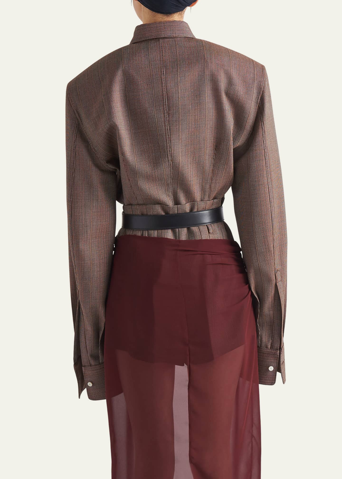 Prada Extra Long-Sleeve Belted Wool Jacket Image 3 of 4