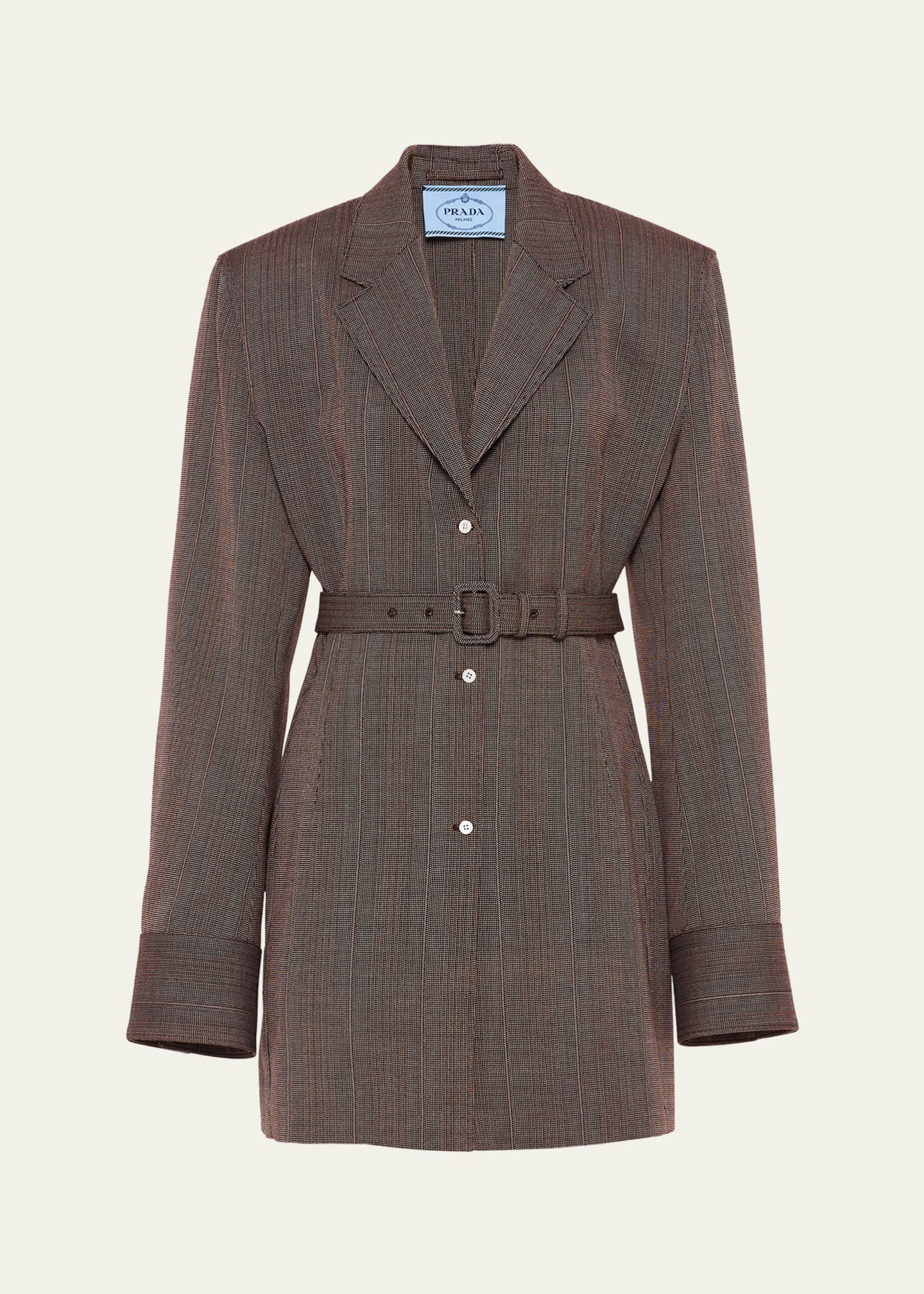 Prada Extra Long-Sleeve Belted Wool Jacket Image 1 of 4