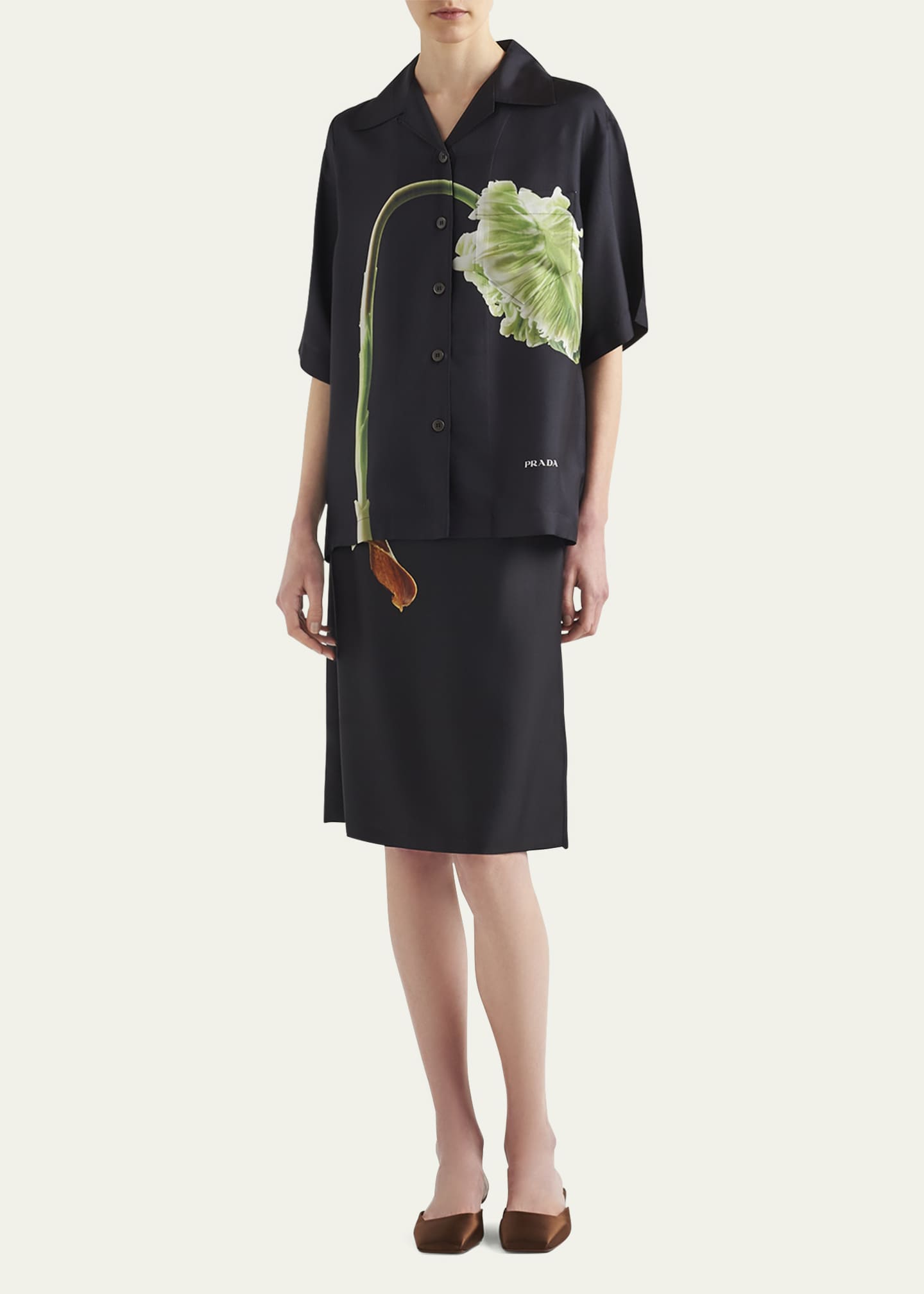 Prada Flower Twill Midi Skirt Image 2 of 4