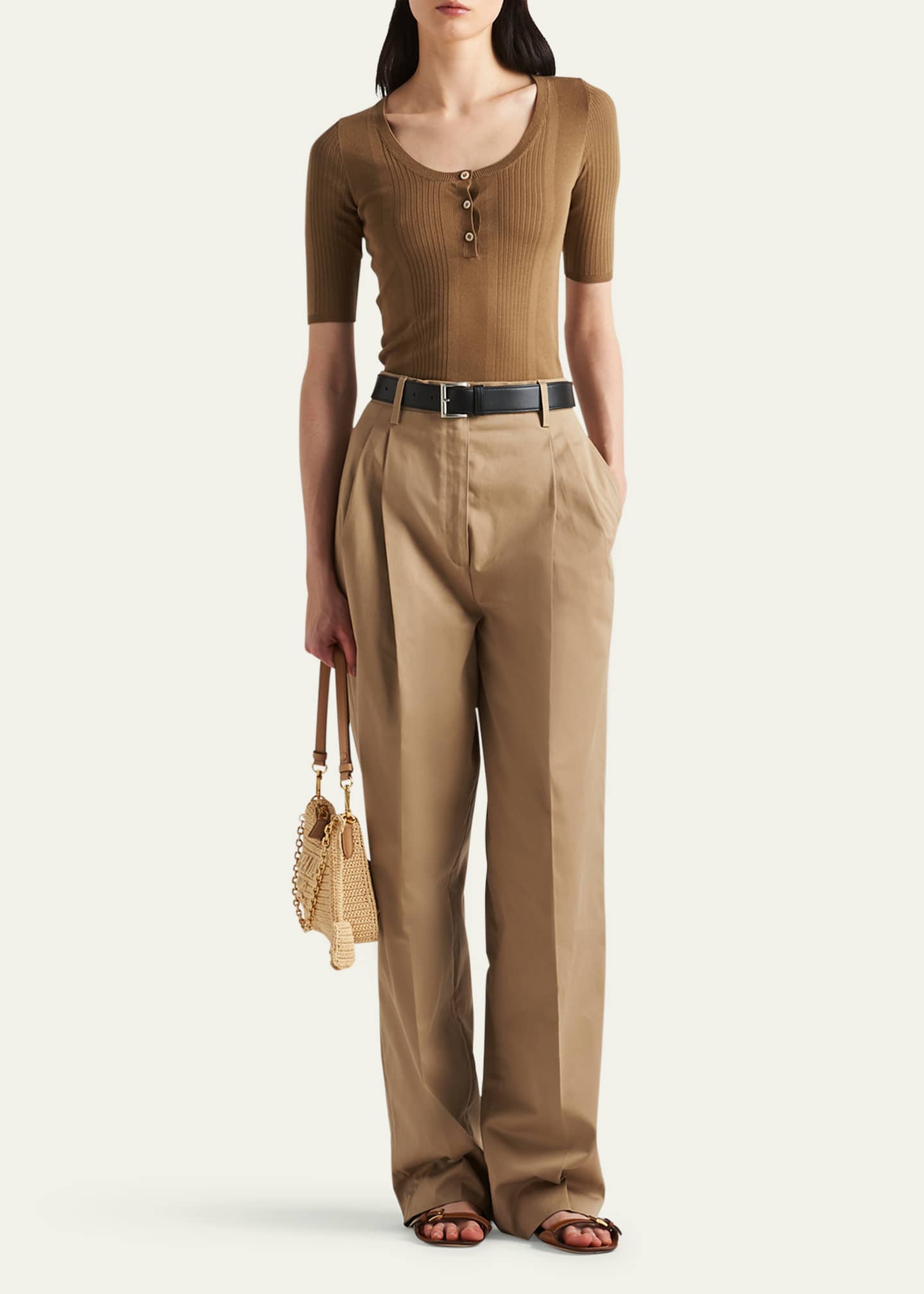 Prada Pintuck Straight Leg Cotton Pants Image 2 of 4