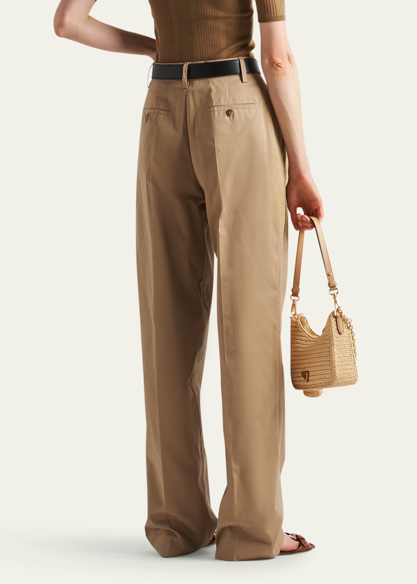 Prada Pintuck Straight Leg Cotton Pants Image 3 of 4