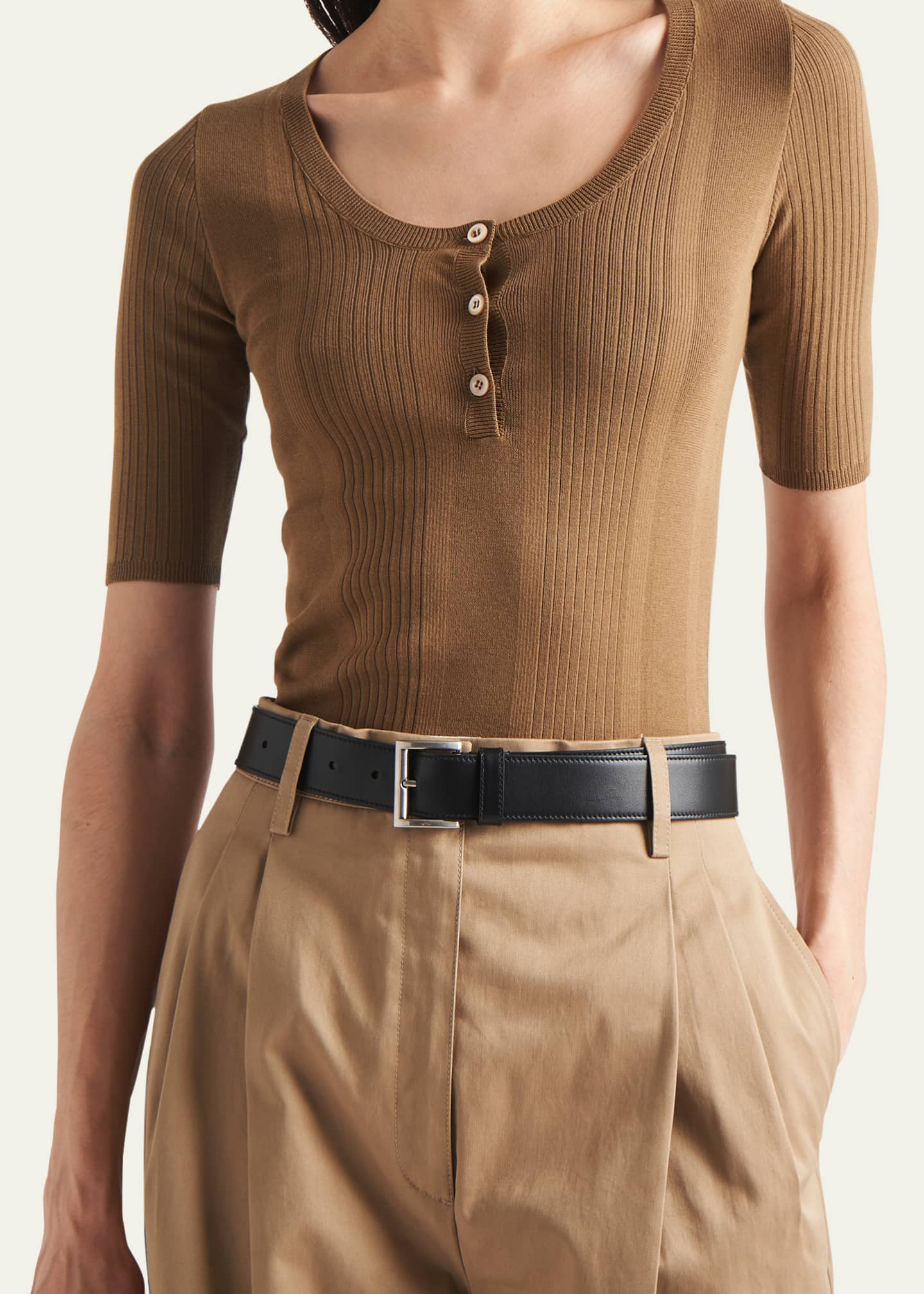 Prada Pintuck Straight Leg Cotton Pants Image 4 of 4