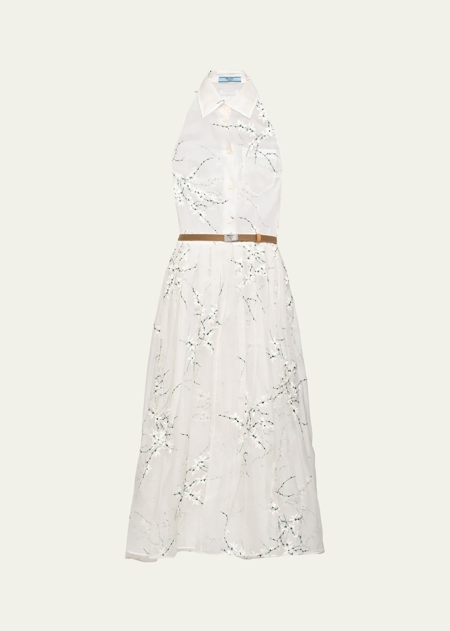 Prada Floral Embroidered Organza Fit Flare Midi Dress Bergdorf Goodman
