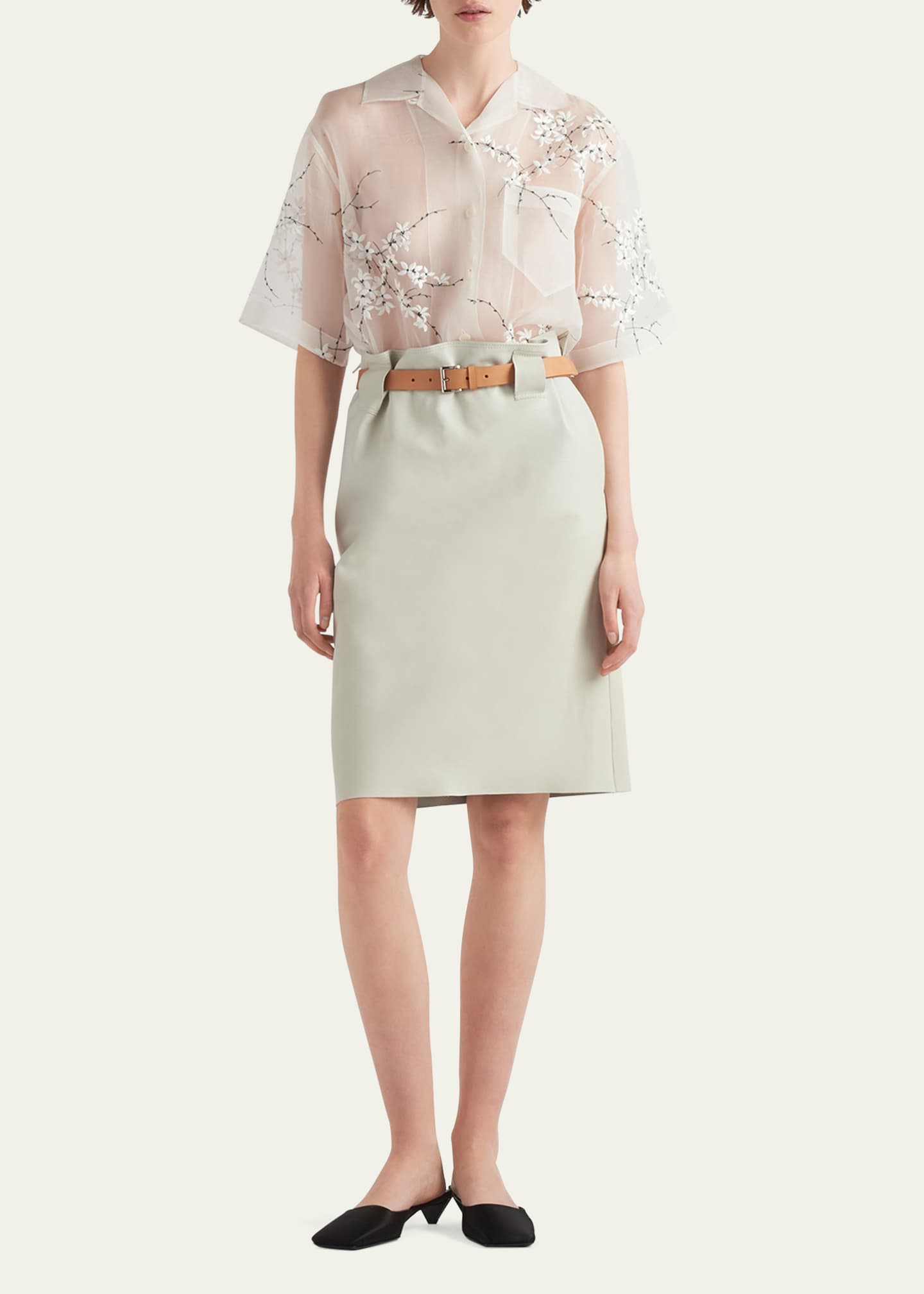 Prada Floral Embroidered Button Down Shirt Image 2 of 5