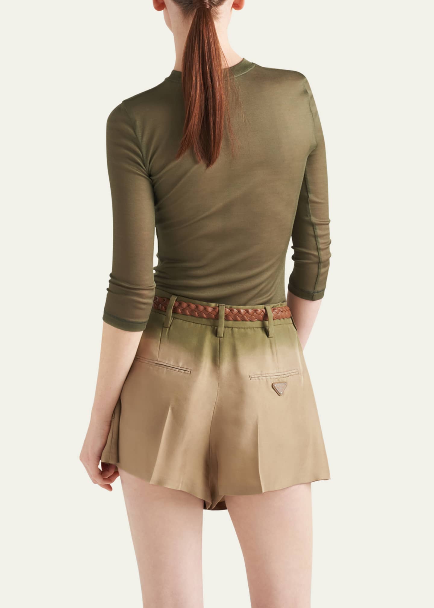 Prada Three-Quarter Sleeve Jersey Silk Top Image 3 of 4