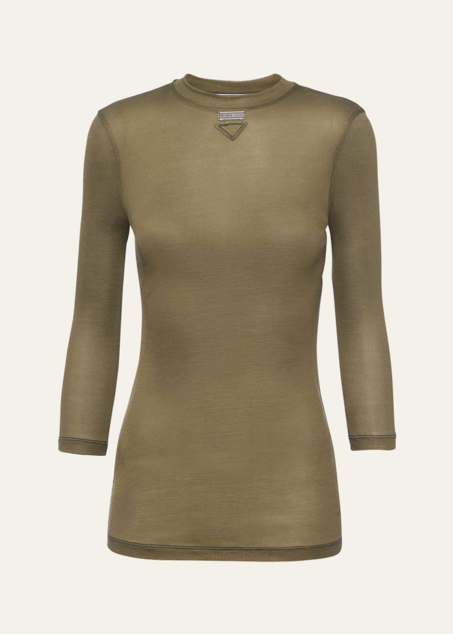 Prada Three-Quarter Sleeve Jersey Silk Top Image 1 of 4