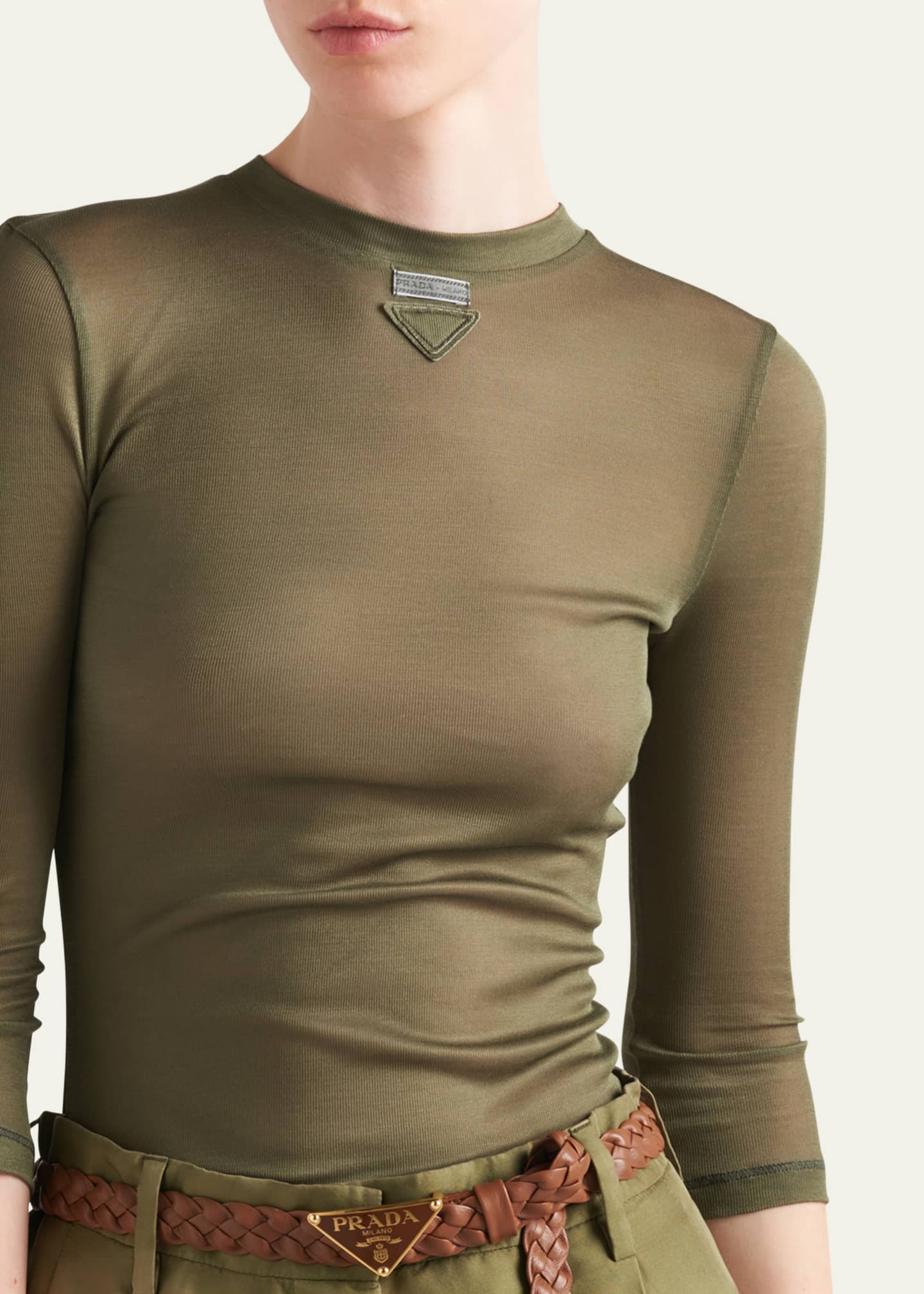 Prada Three-Quarter Sleeve Jersey Silk Top Image 4 of 4