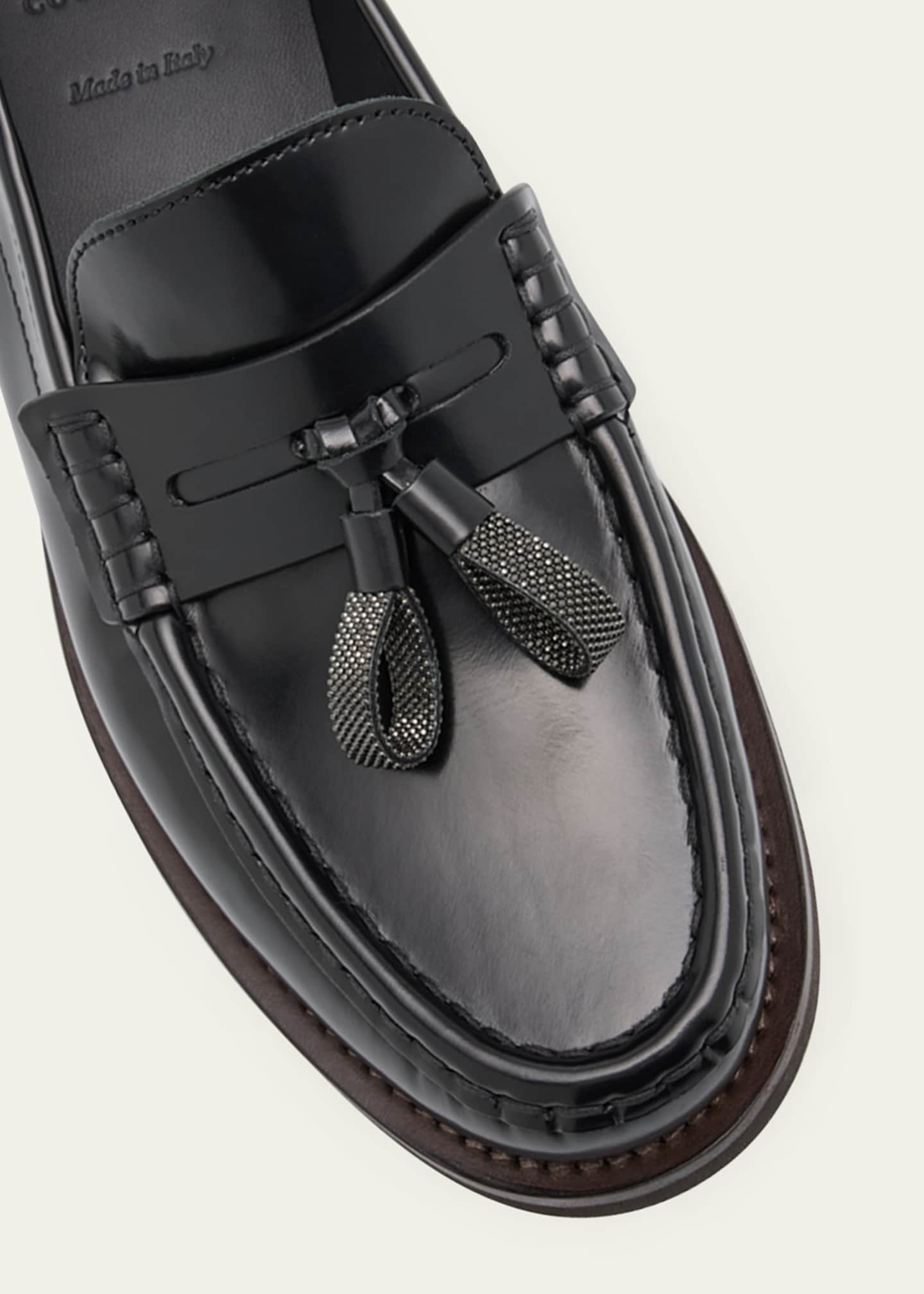 Brunello Cucinelli Leather Monili Tassel Penny Loafers