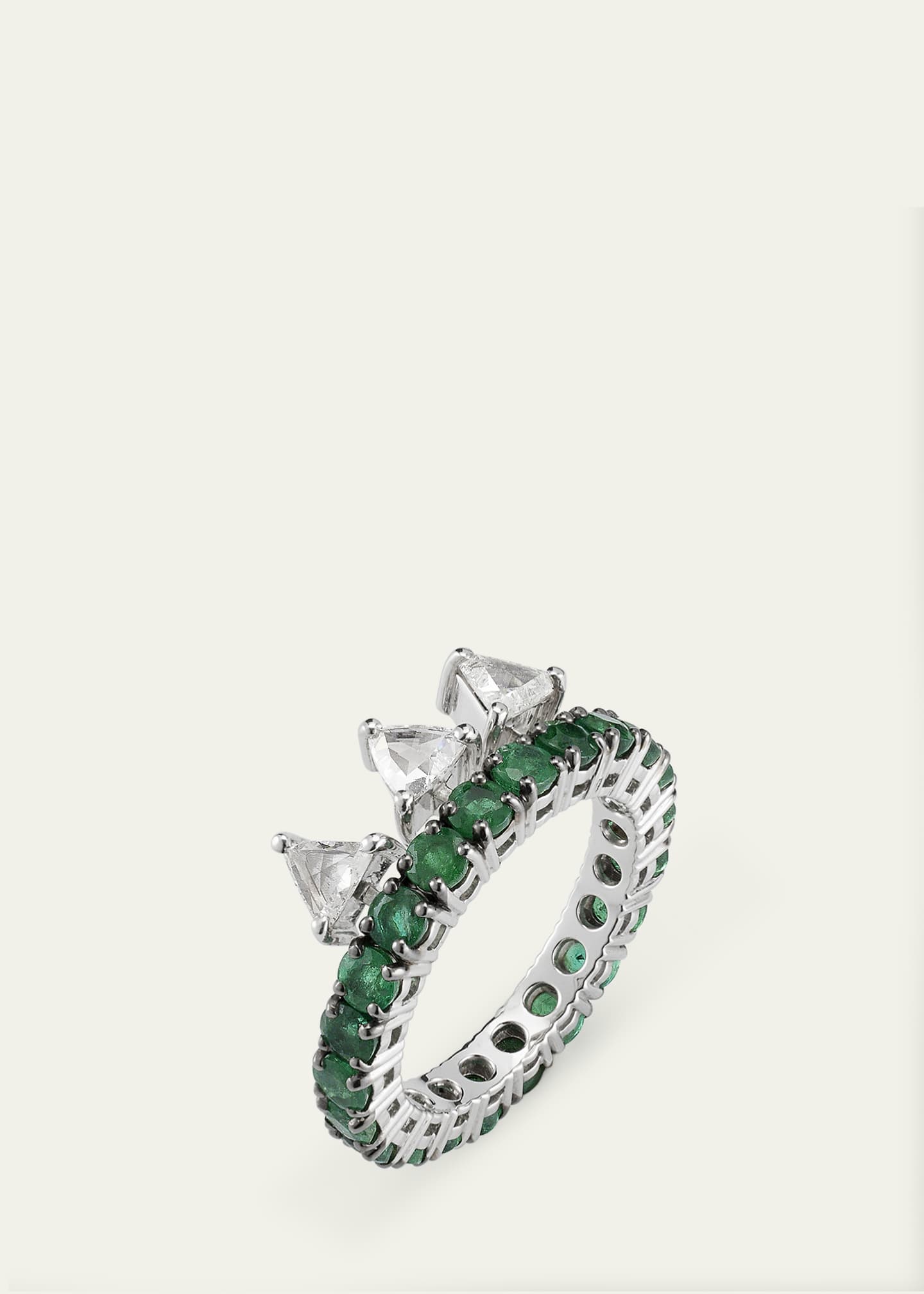 Savolinna Ferox Trinity Rose-Cut Diamond and Emerald Band Ring Image 3 of 4