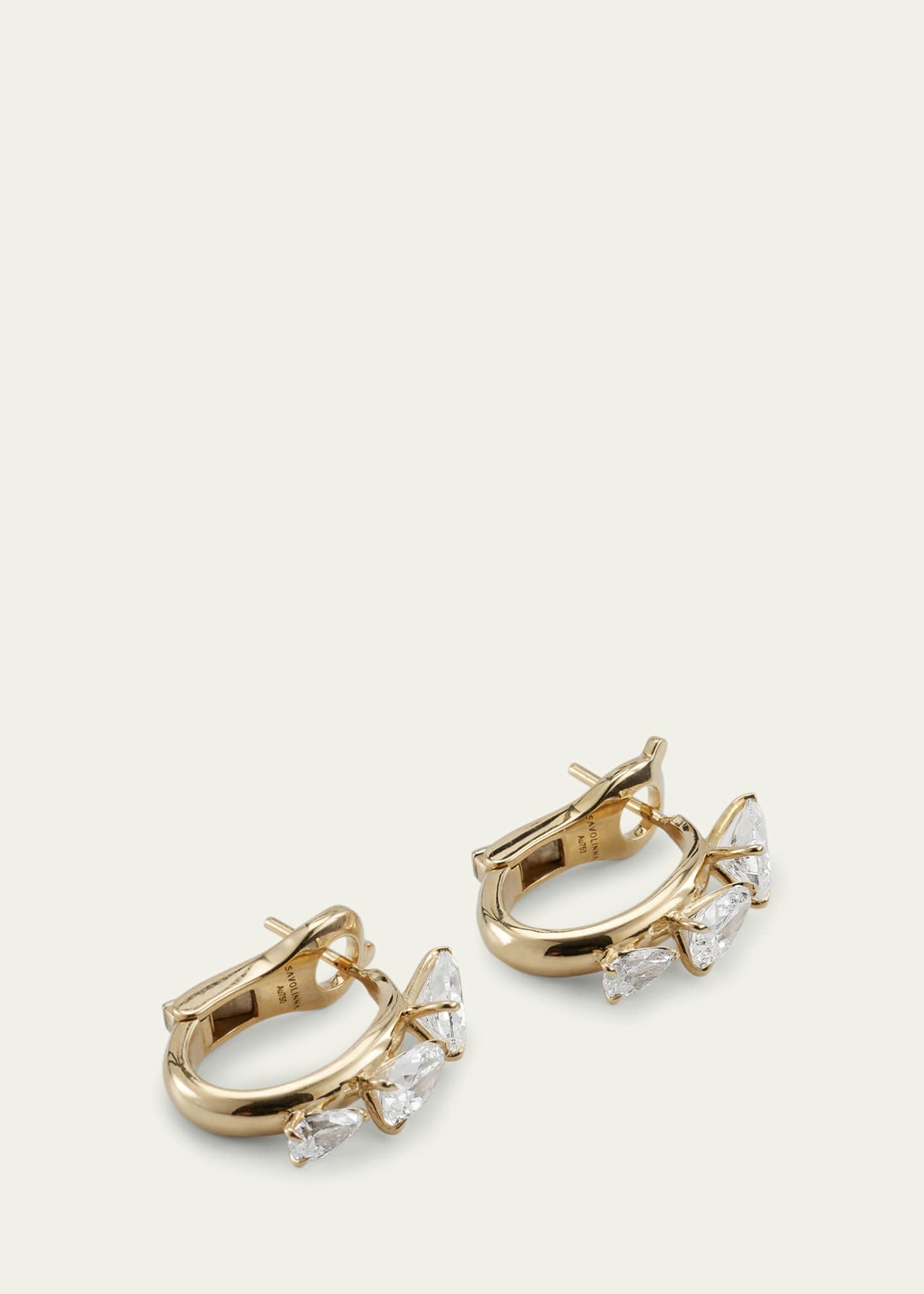 Savolinna Lemonade Triple Pear Diamond Huggie Hoop Earrings Image 3 of 4