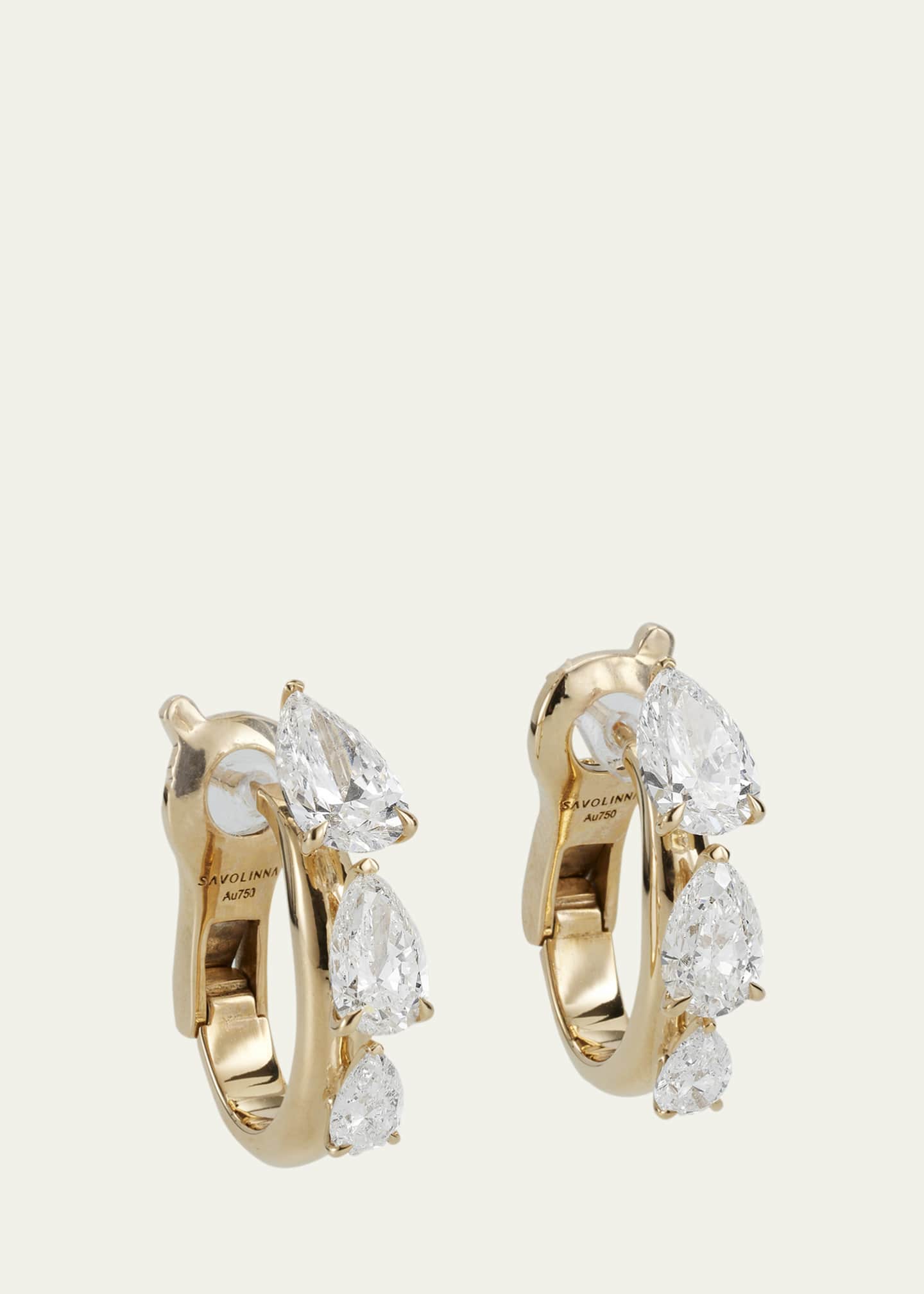 Savolinna Lemonade Triple Pear Diamond Huggie Hoop Earrings Image 1 of 4