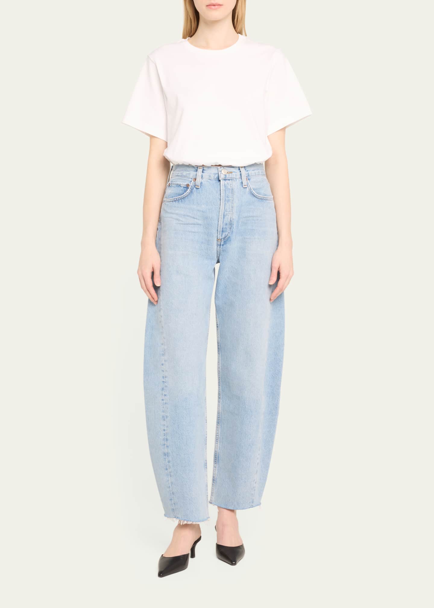 【送料&関税込】AGOLDE luna White Jeans With Logo Patch On T Agolde Luna Pieced Leather Jean at Penelope T