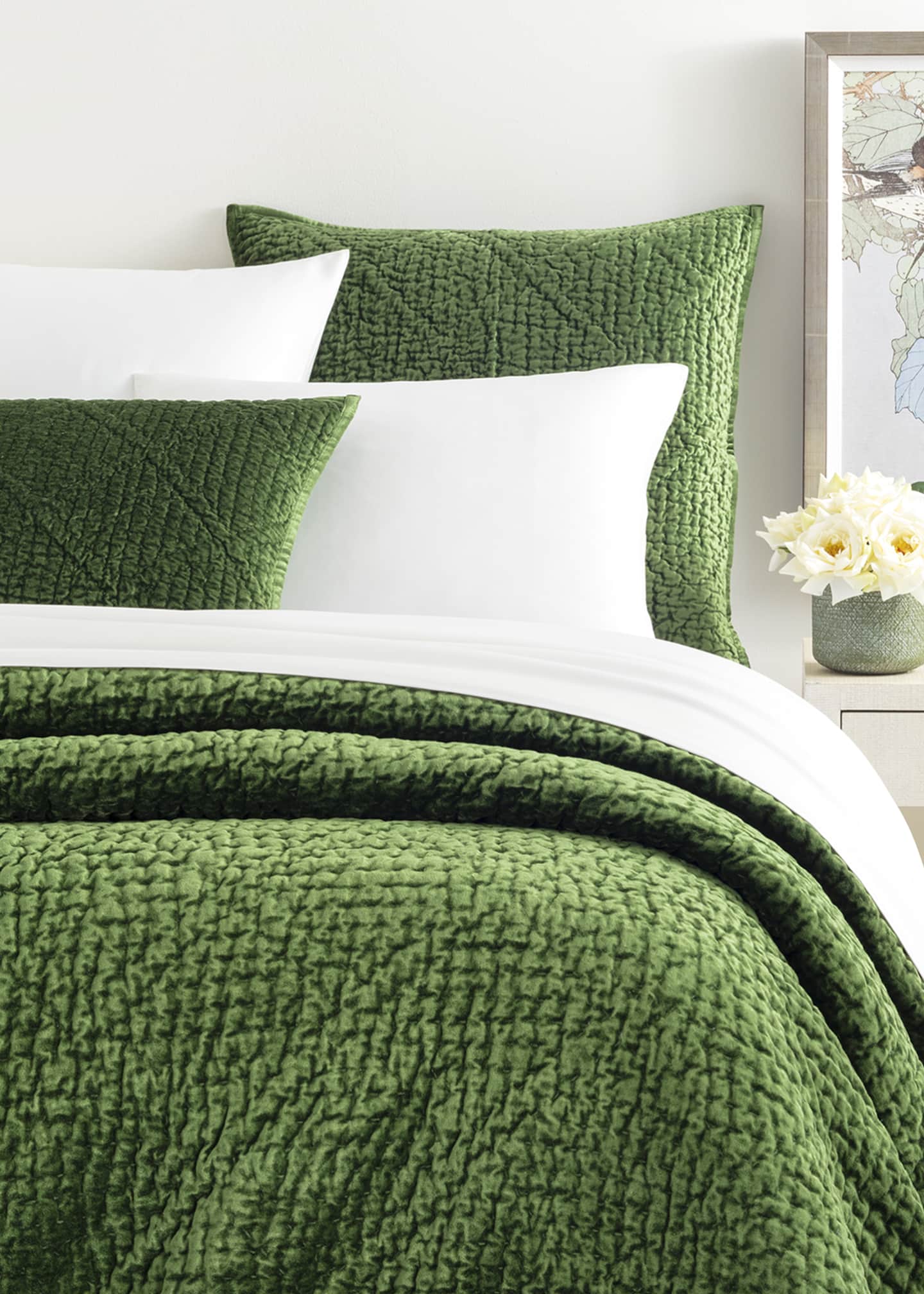 Pine Cone Hill Parisienne Velvet King Quilt, Evergreen Bergdorf Goodman