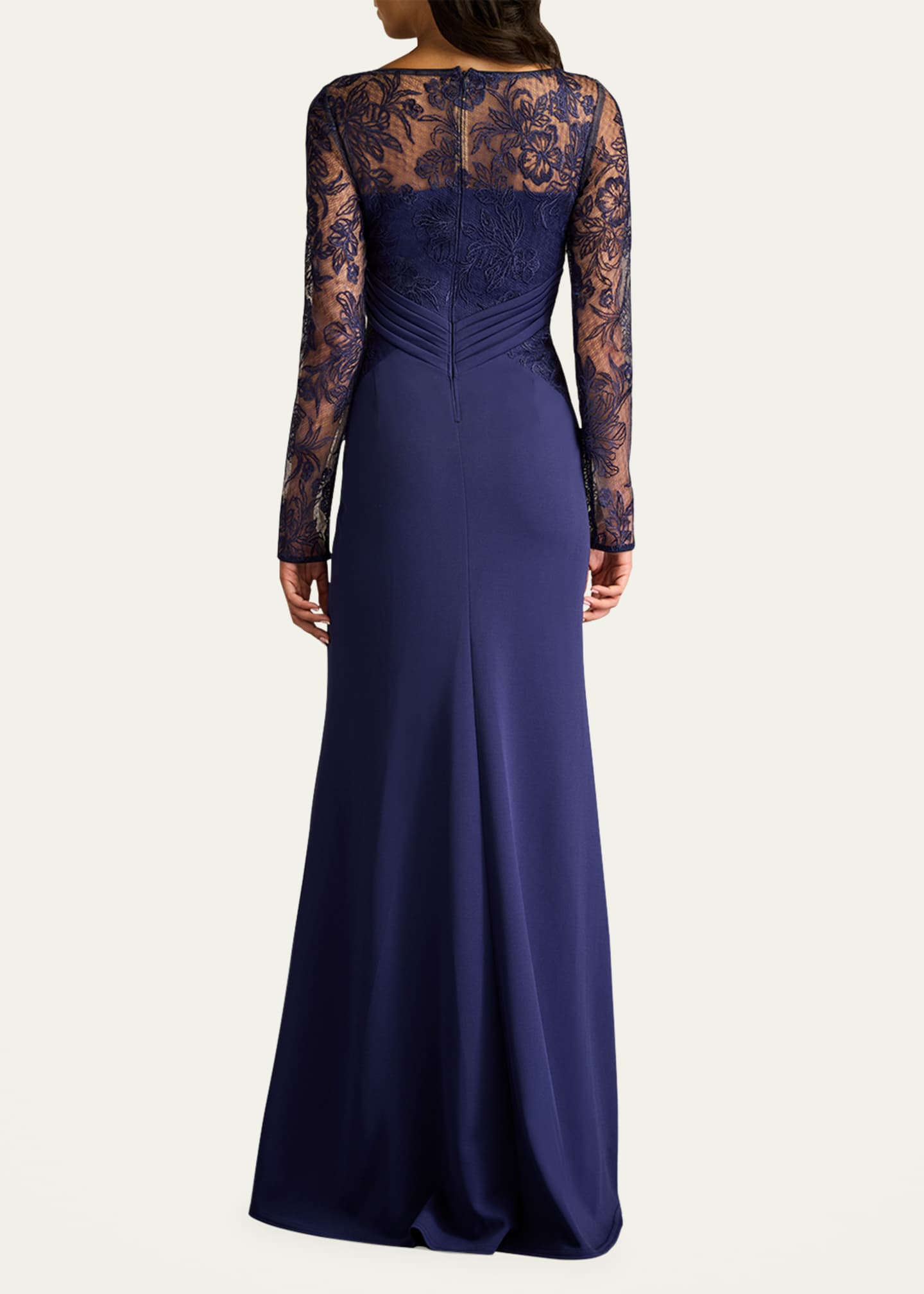 Tadashi Shoji Pleated Crepe & Embroidered Lace Gown Image 3 of 5