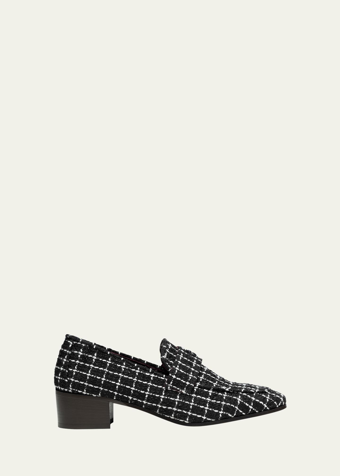 Bougeotte Tweed Medallion Heeled Loafers - Bergdorf Goodman