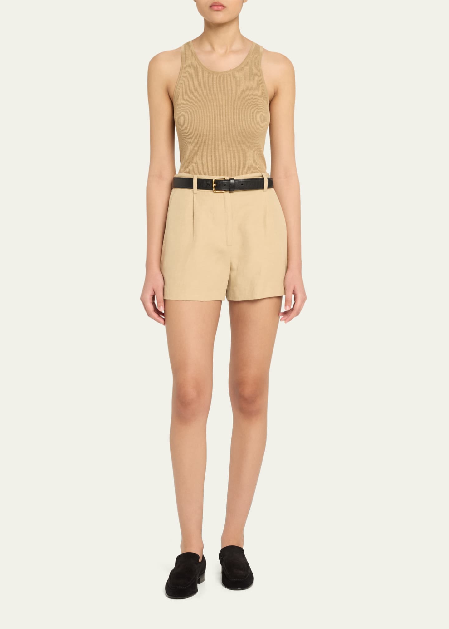 Nili Lotan Lottie Scoop-Neck Tussah Silk Rib Tank Top Image 2 of 5