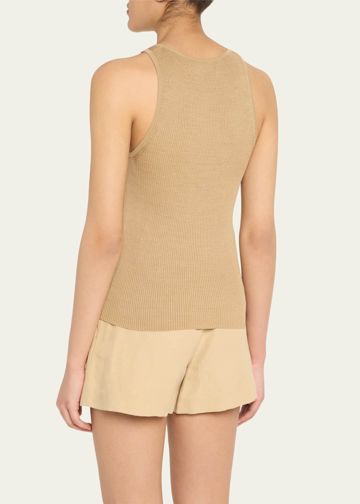 Nili Lotan Lottie Scoop-Neck Tussah Silk Rib Tank Top Image 3 of 5