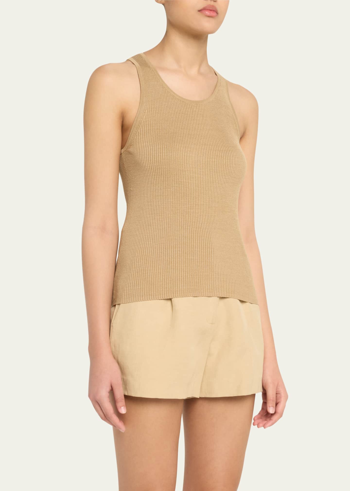Nili Lotan Lottie Scoop-Neck Tussah Silk Rib Tank Top Image 4 of 5