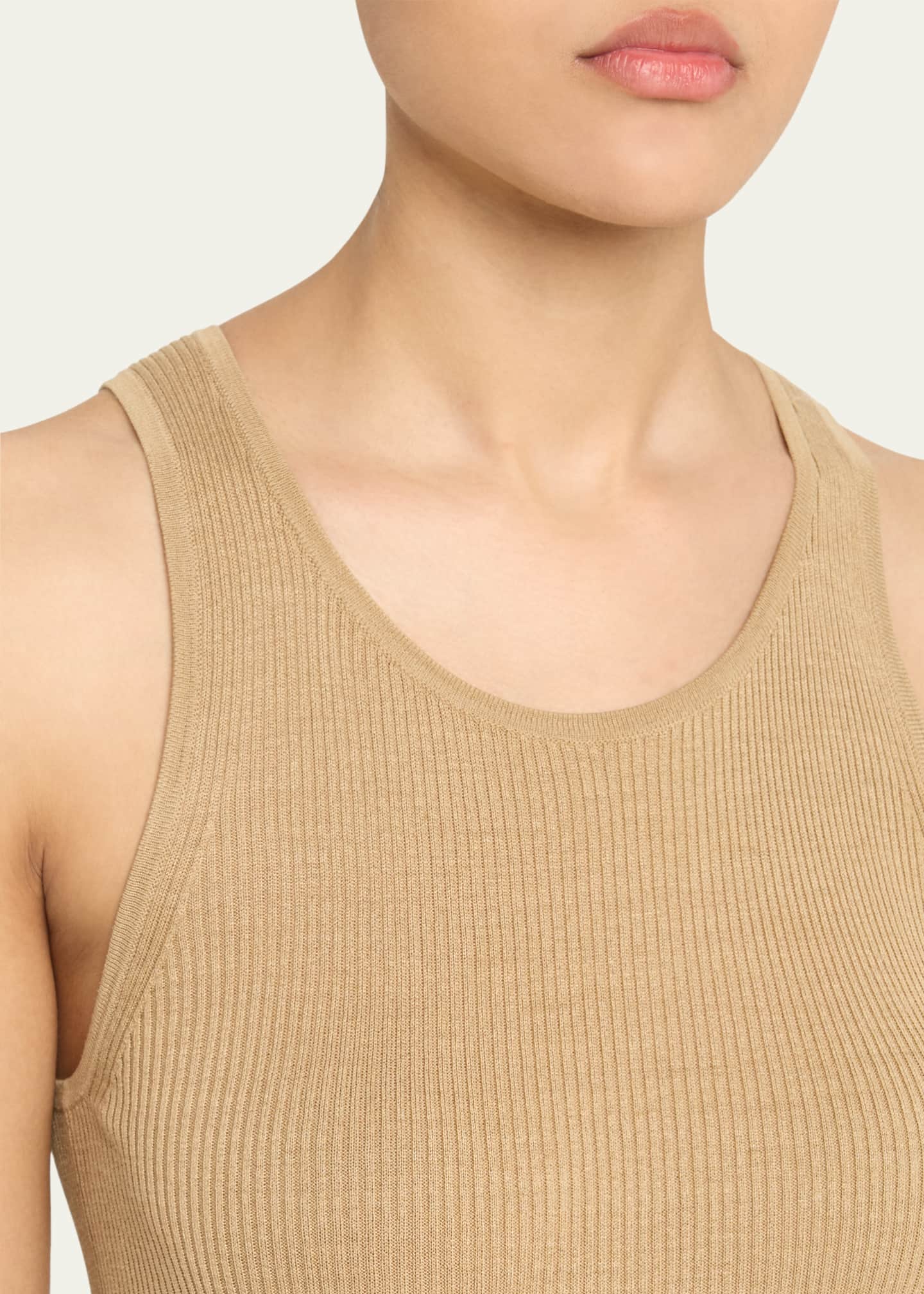 Nili Lotan Lottie Scoop-Neck Tussah Silk Rib Tank Top Image 5 of 5