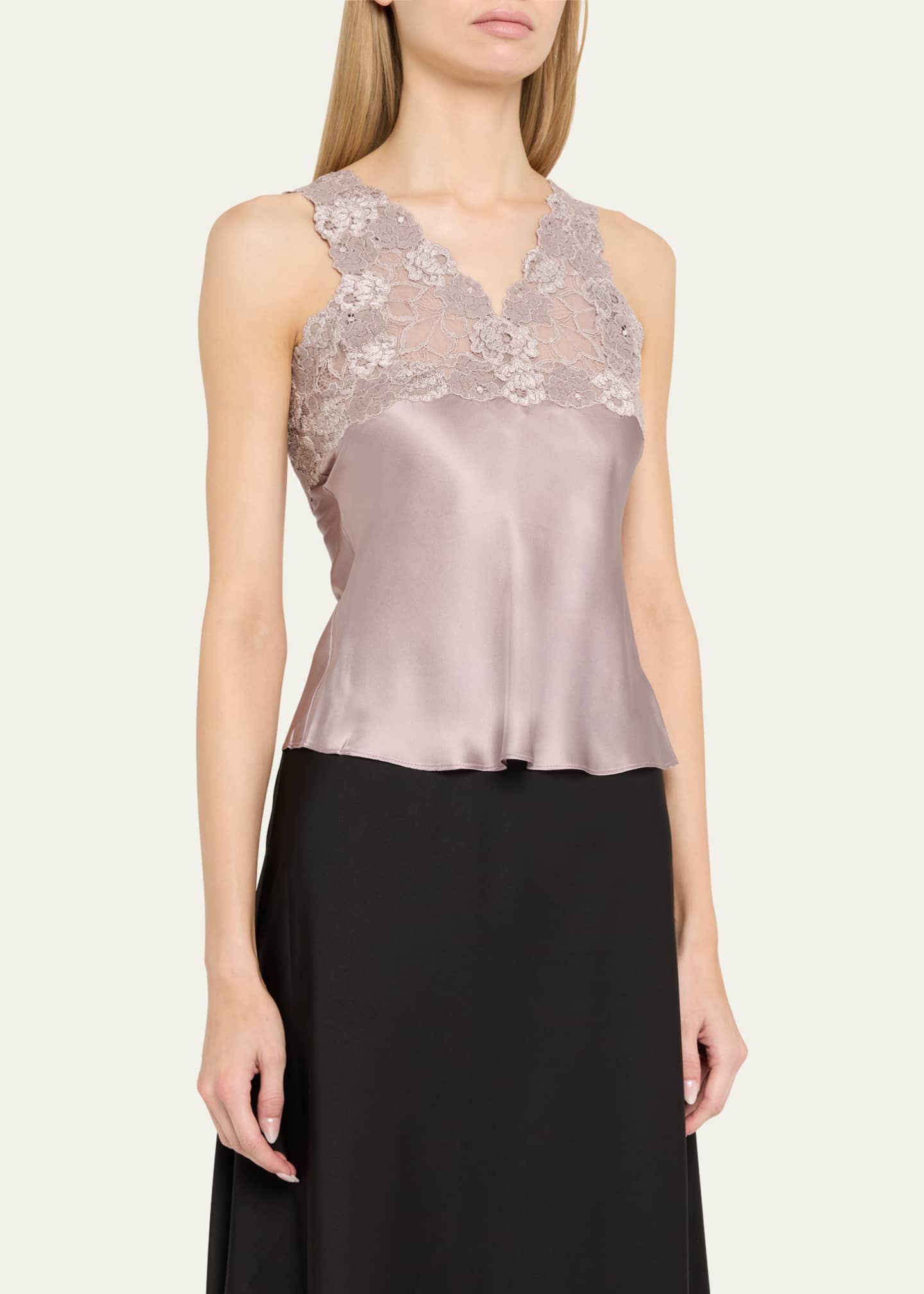 Natori - Rose Parfait Lace Tank - Brown - 100% Silk - Size S