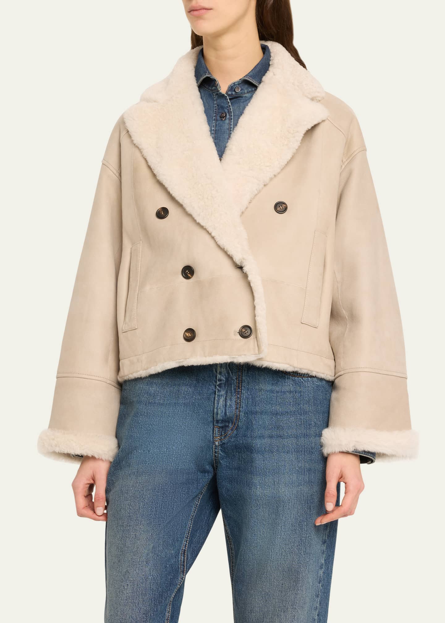 ジャケット BRUNELLO CUCINELLI OUTERWEAR SHEARLING REVERSIBILE AVENA BRUNELLO CUCINELLI Shearling Reversible Avena Outerwear