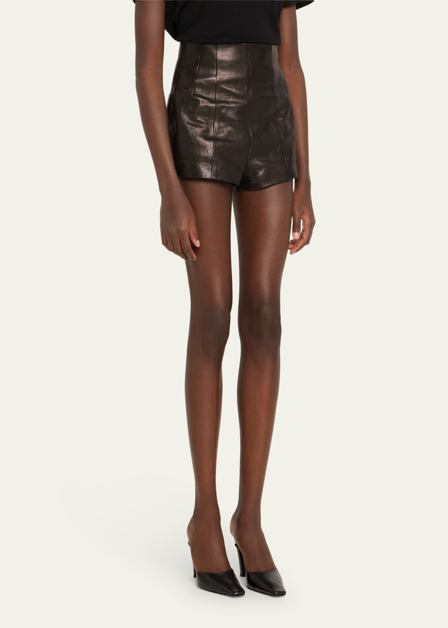 Khaite Lennman High-Waist Leather Shorts Image 4 of 5