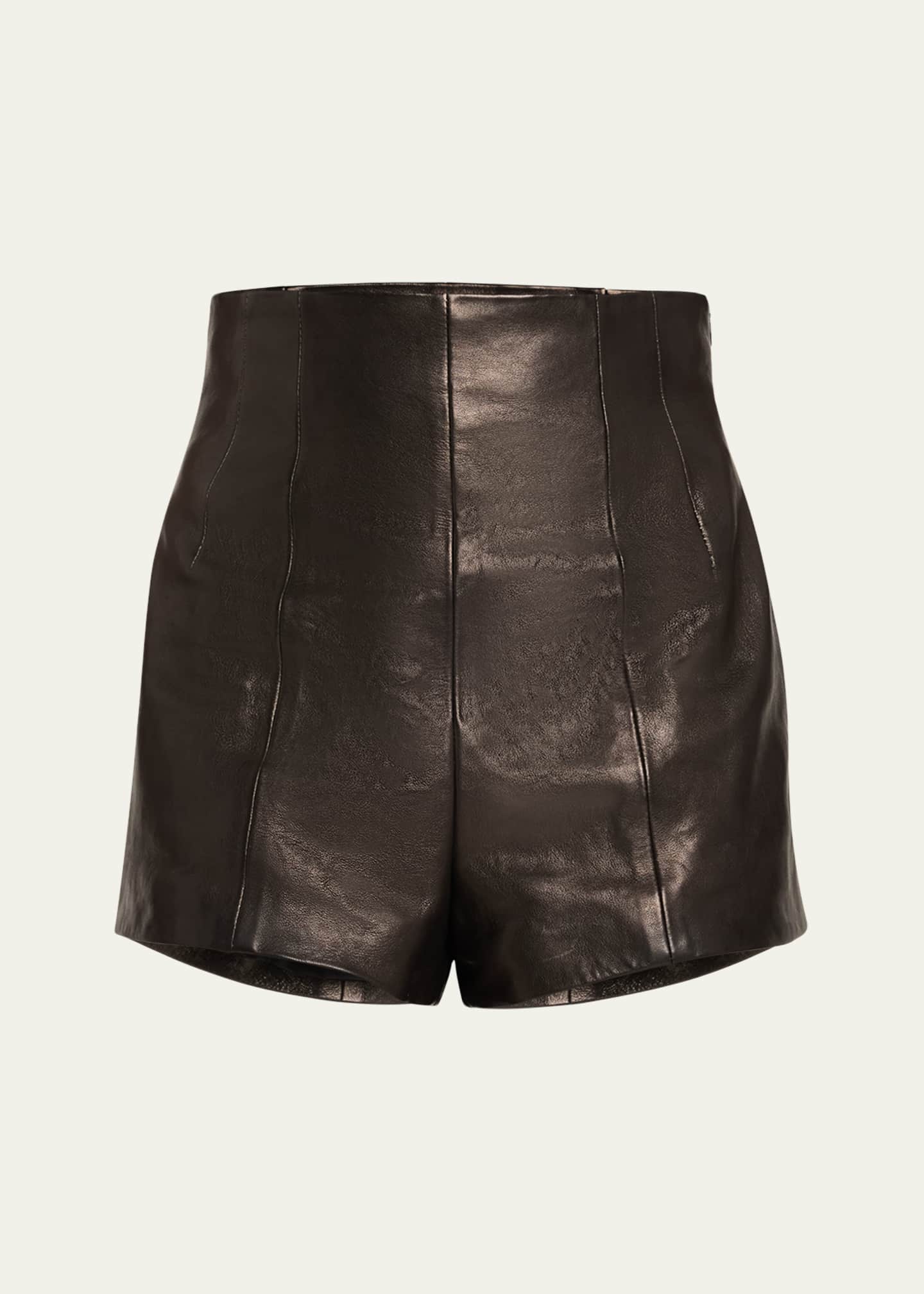 Khaite Lennman High-Waist Leather Shorts Image 1 of 5