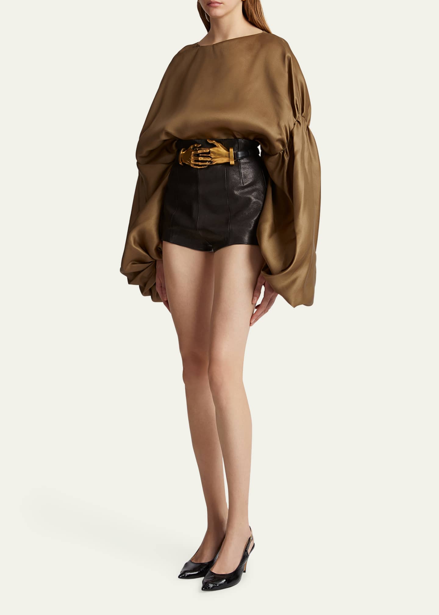 Khaite Quico Balloon-Sleeve Oversized Silk Blouse