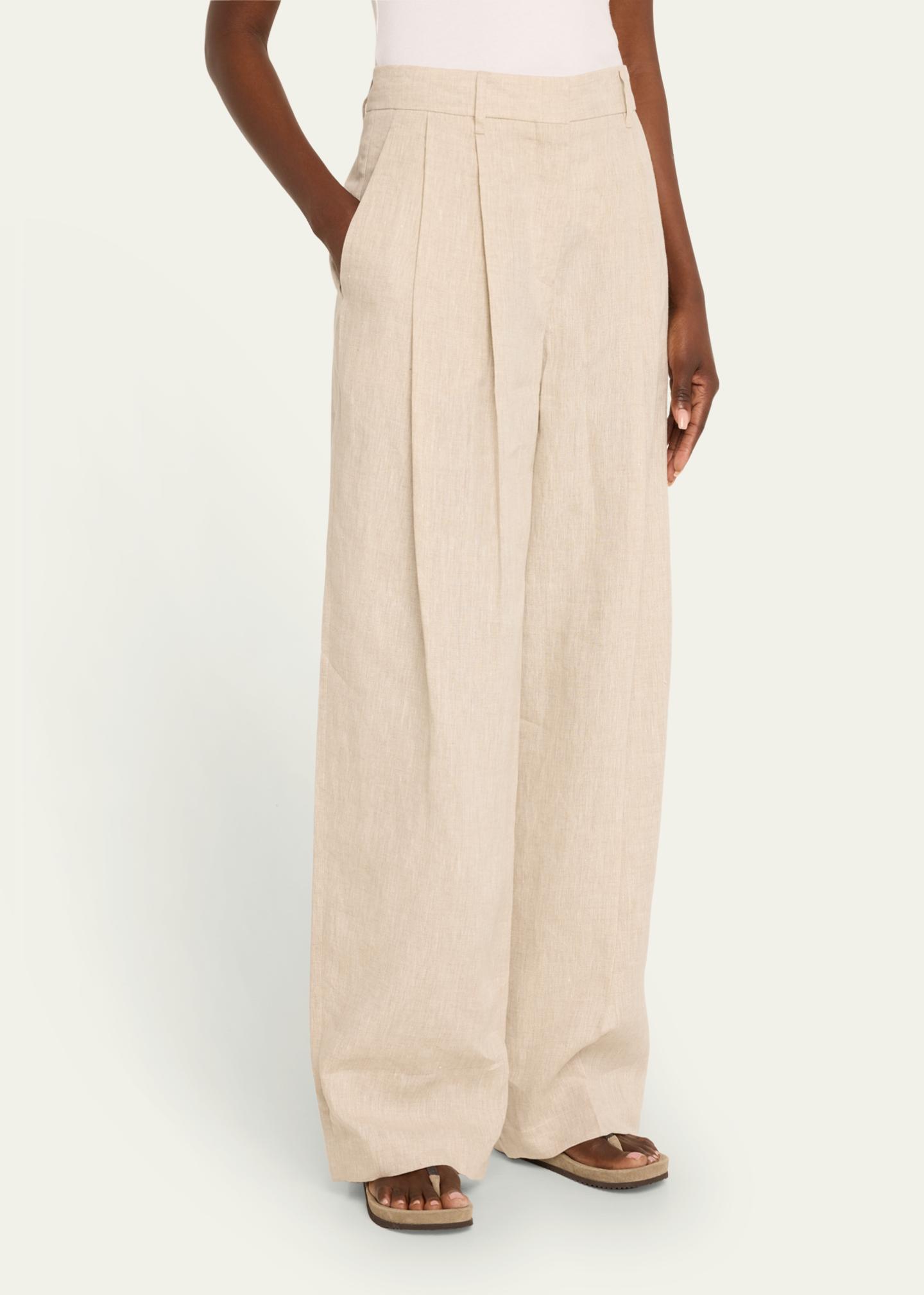Brunello Cucinelli Pleated Delave Linen Waist Pants - Bergdorf Goodman
