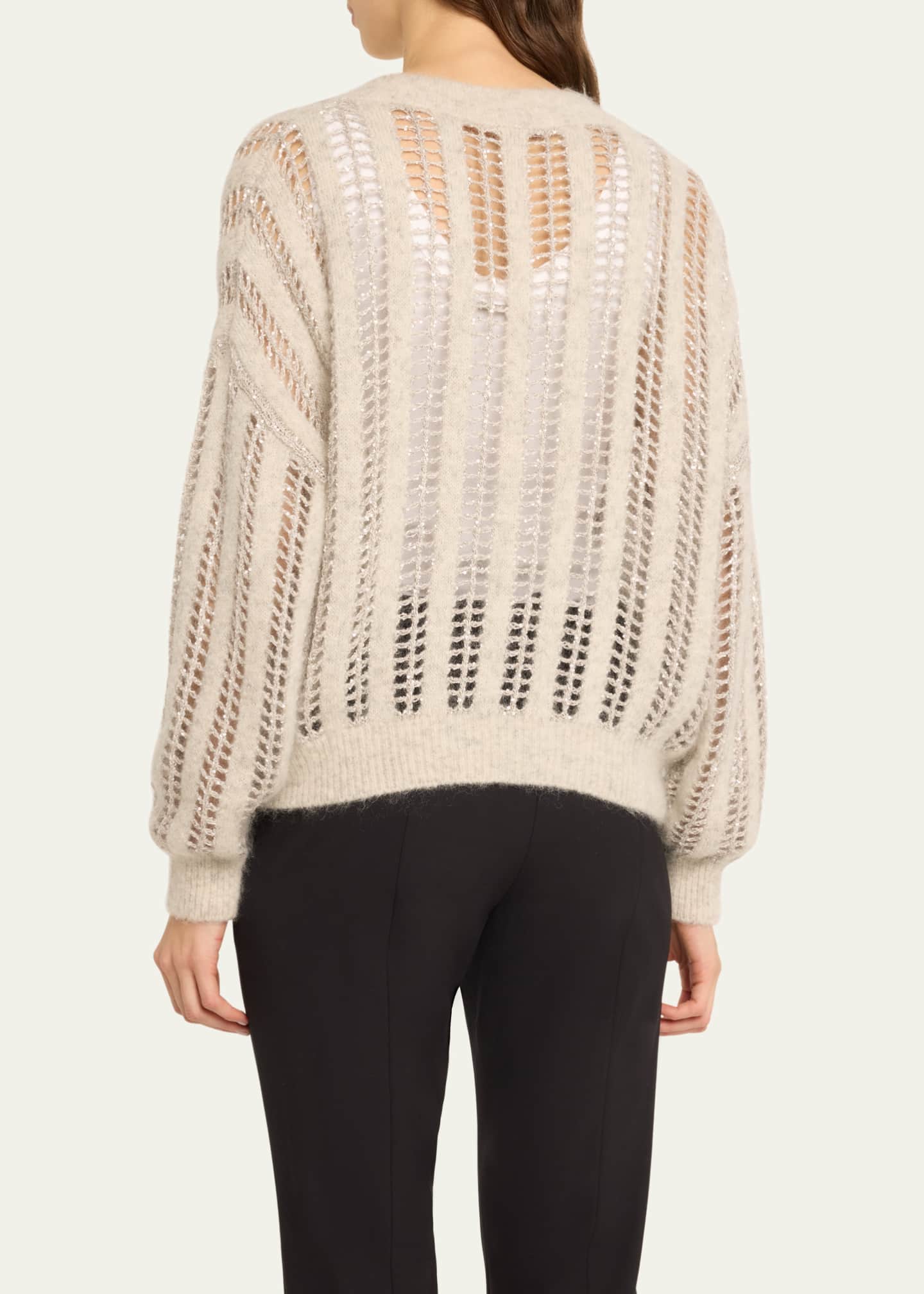 Brunello Cucinelli Mohair Wool Lattice Knit Sweater with Paillette Detail Image 3 of 5