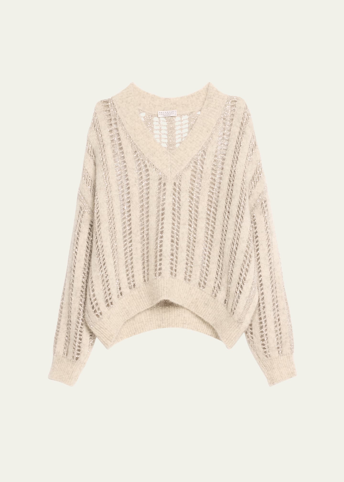 Brunello Cucinelli Mohair Wool Lattice Knit Sweater with Paillette Detail Image 1 of 5