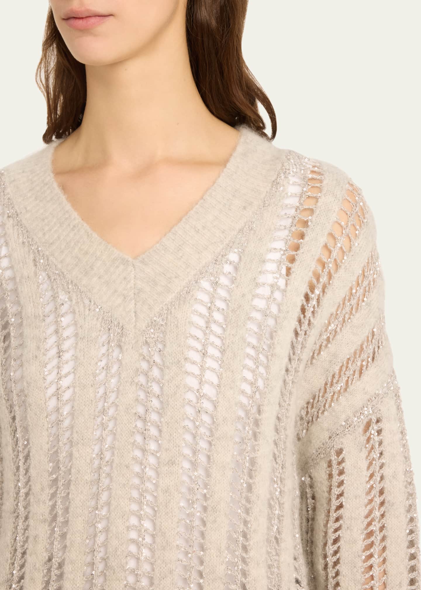 Brunello Cucinelli Mohair Wool Lattice Knit Sweater with Paillette Detail Image 5 of 5