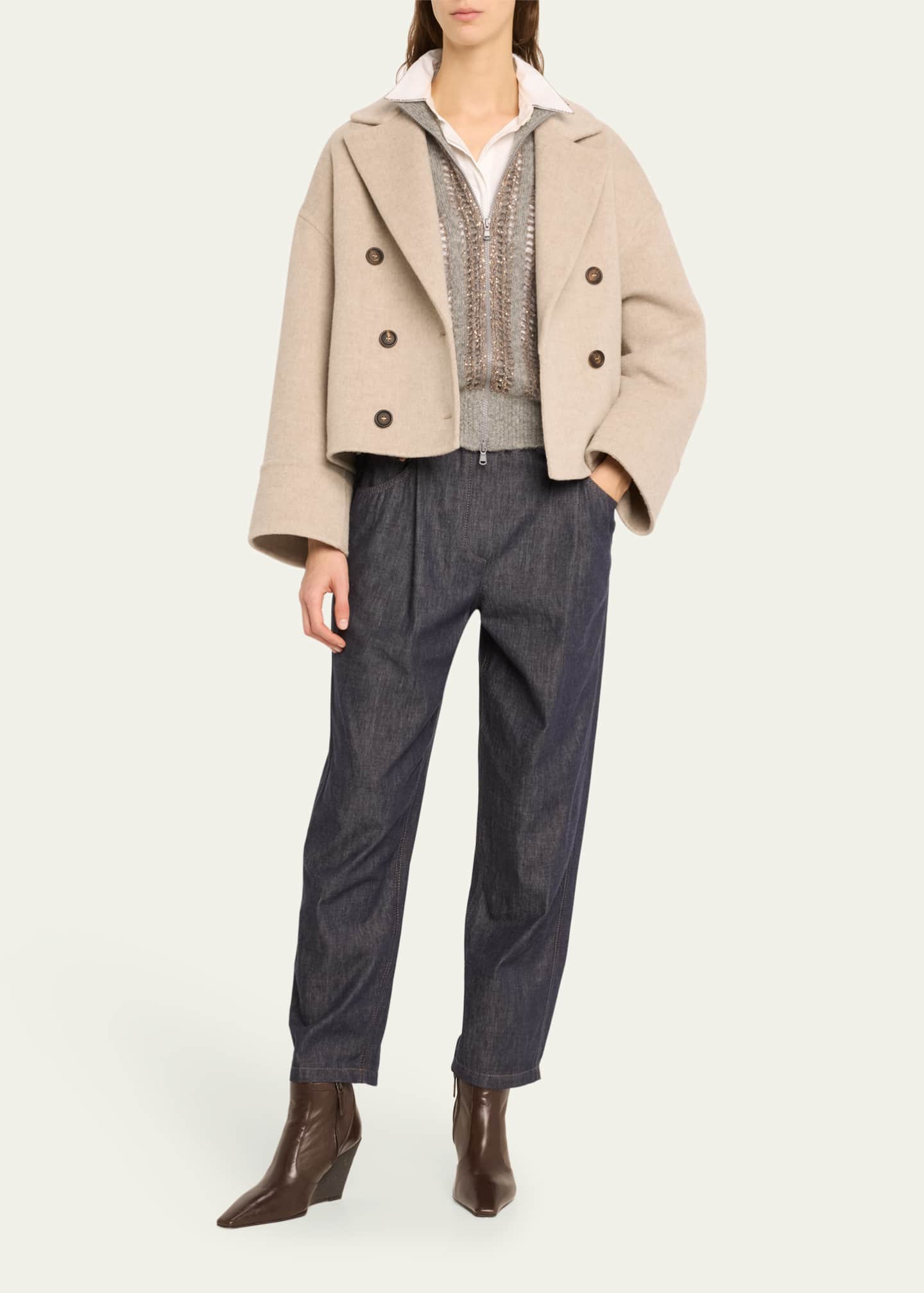 Brunello Cucinelli Mohair Wool Lattice Knit Zip-Up Cardigan Brunello Cucinelli Mohair Wool Lattice Knit Zip-Up Cardigan