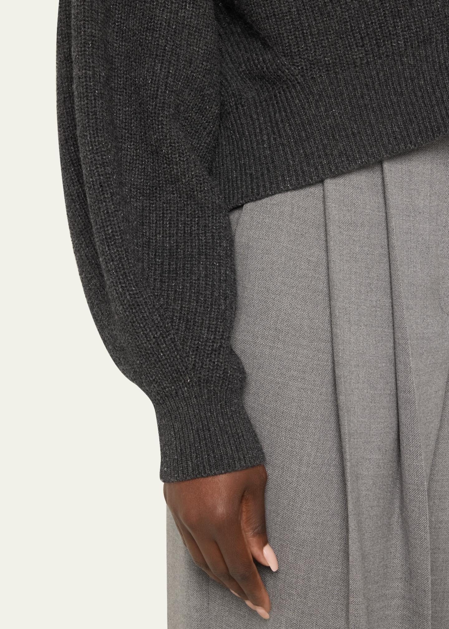 Cardigan Brunello Cucinelli En Cachemire Gris - Taille M - Bordure Fourrure Renard - Made In Italy