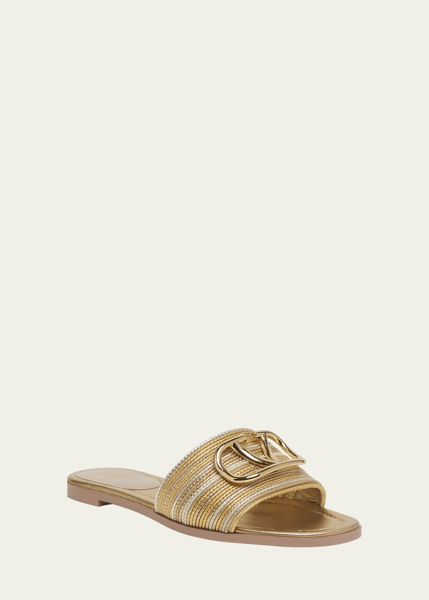 Valentino Garavani VLogo Metallic Flat Slide Sandals Image 3 of 5