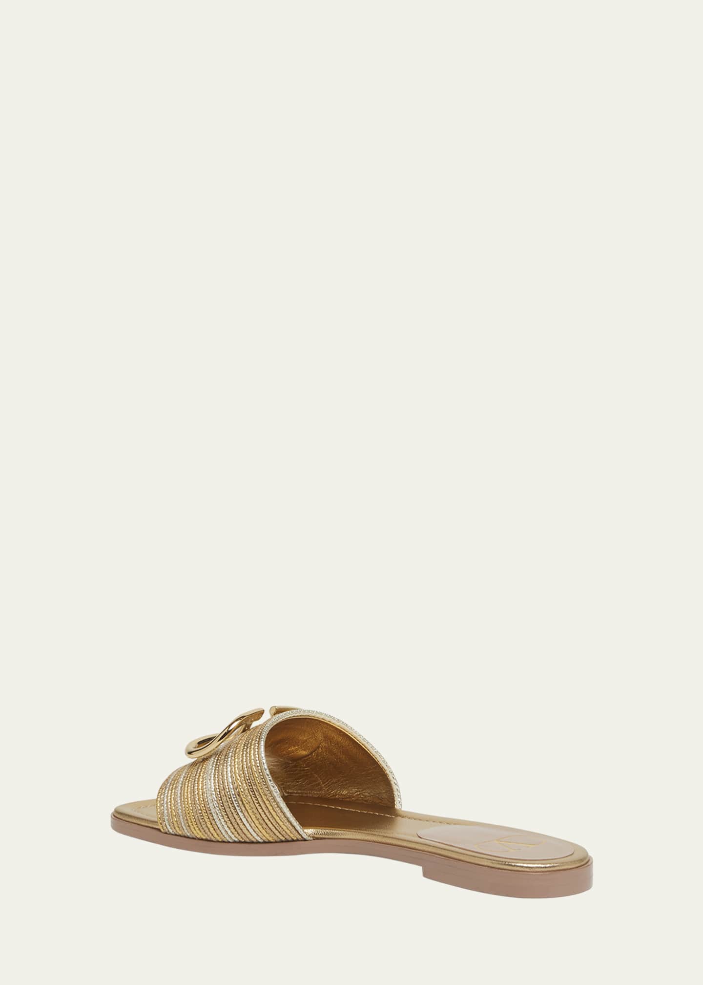 Valentino Garavani VLogo Metallic Flat Slide Sandals Image 4 of 5
