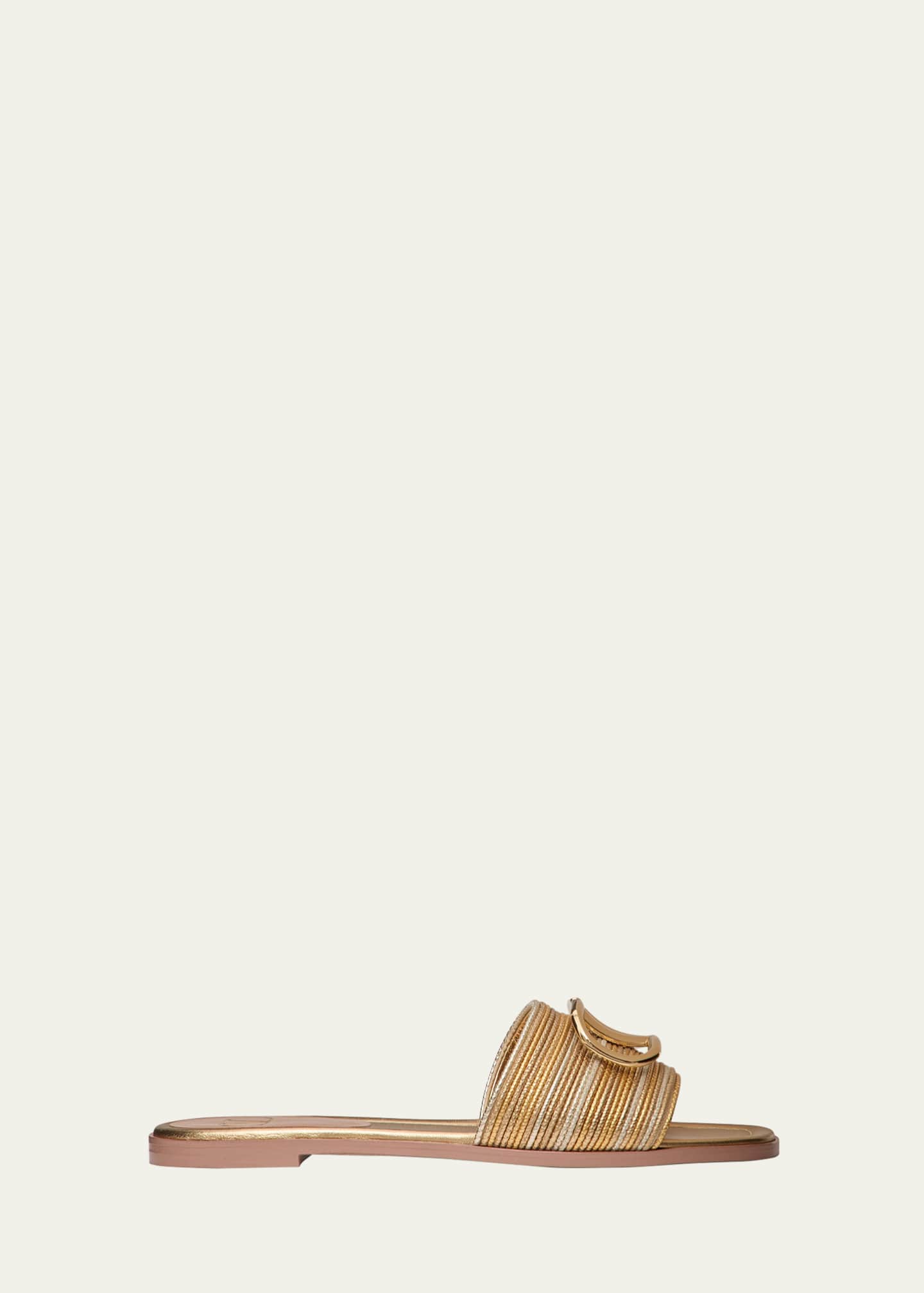 Valentino Vlogo Signature Metallic Leather Slide Sandals Gold