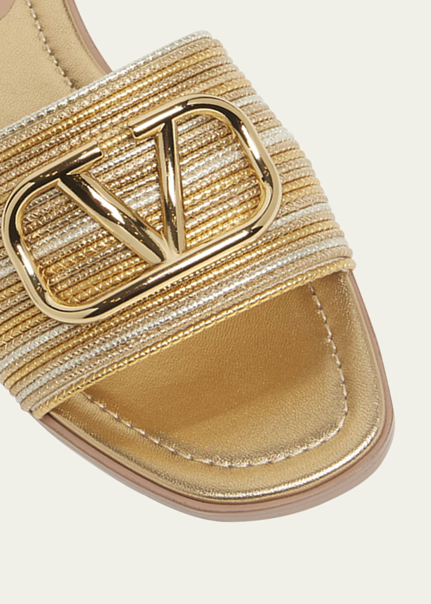 Valentino Garavani VLogo Metallic Flat Slide Sandals Image 5 of 5