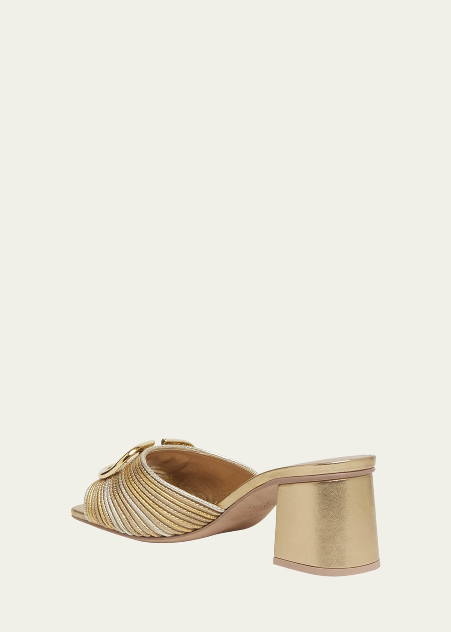 Valentino Garavani VLogo Metallic Block-Heel Slide Sandals Image 4 of 5