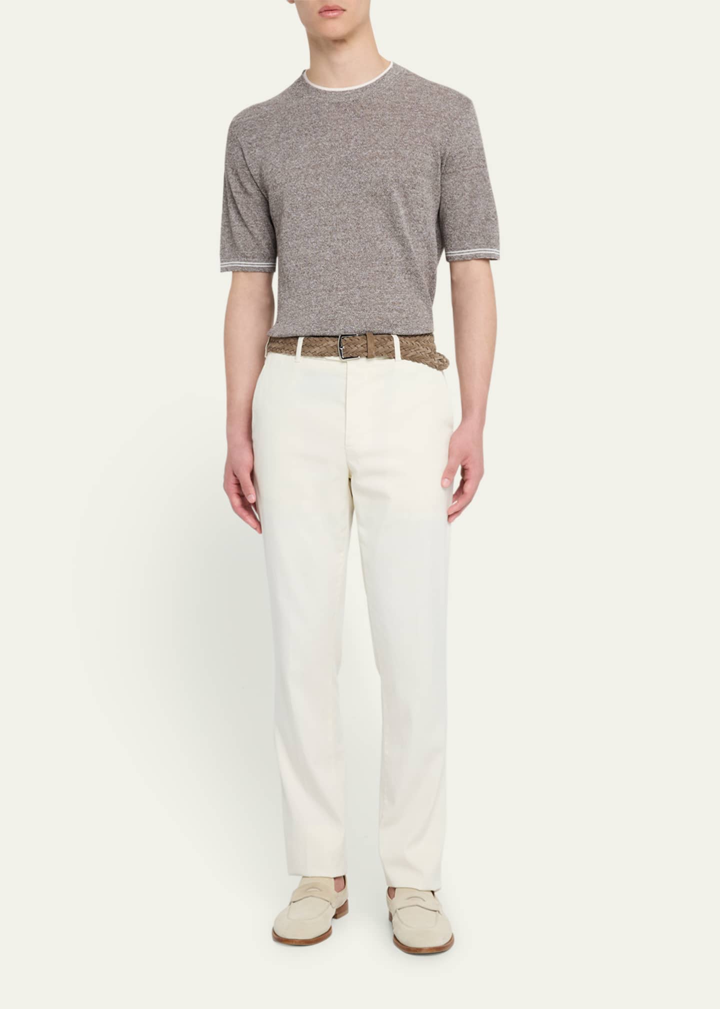 Fioroni Men's Linen-Cotton Pique Crewneck T-Shirt Image 2 of 5