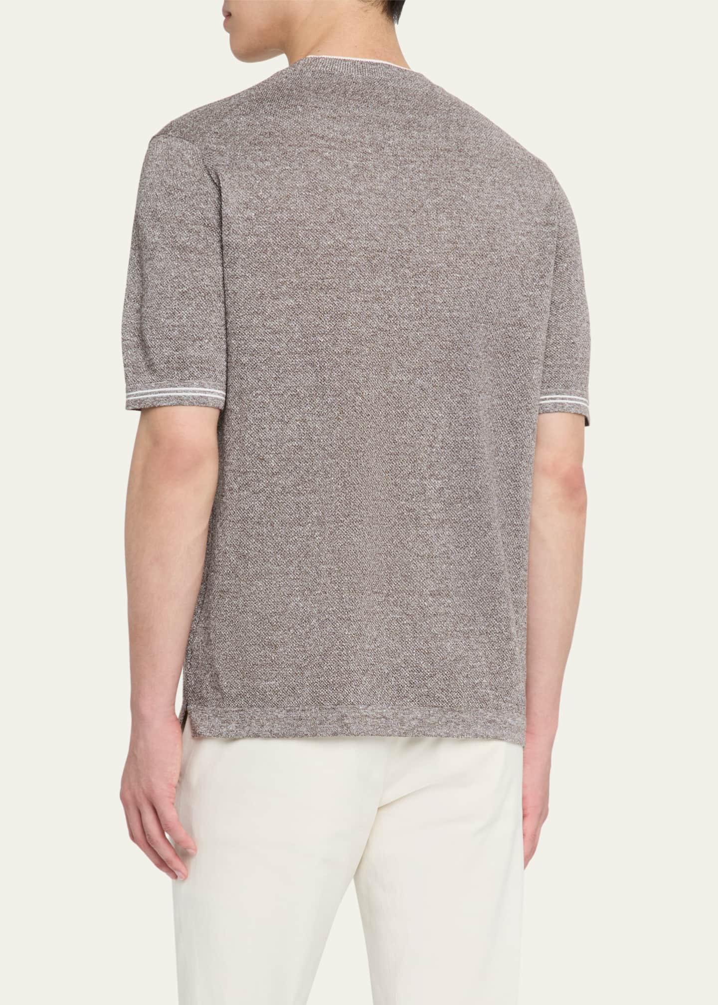 Fioroni Men's Linen-Cotton Pique Crewneck T-Shirt Image 3 of 5