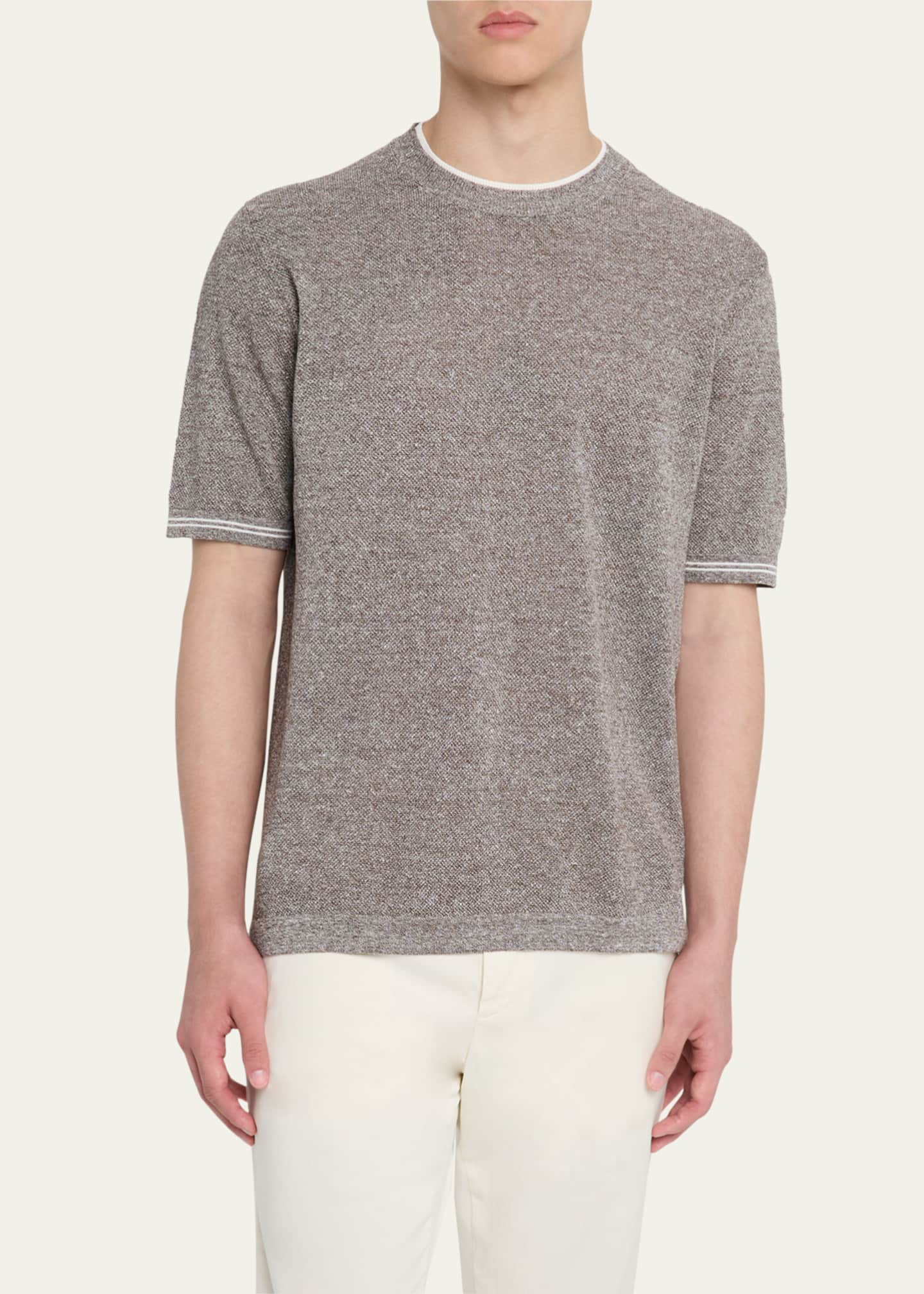 Fioroni Men's Linen-Cotton Pique Crewneck T-Shirt Image 4 of 5