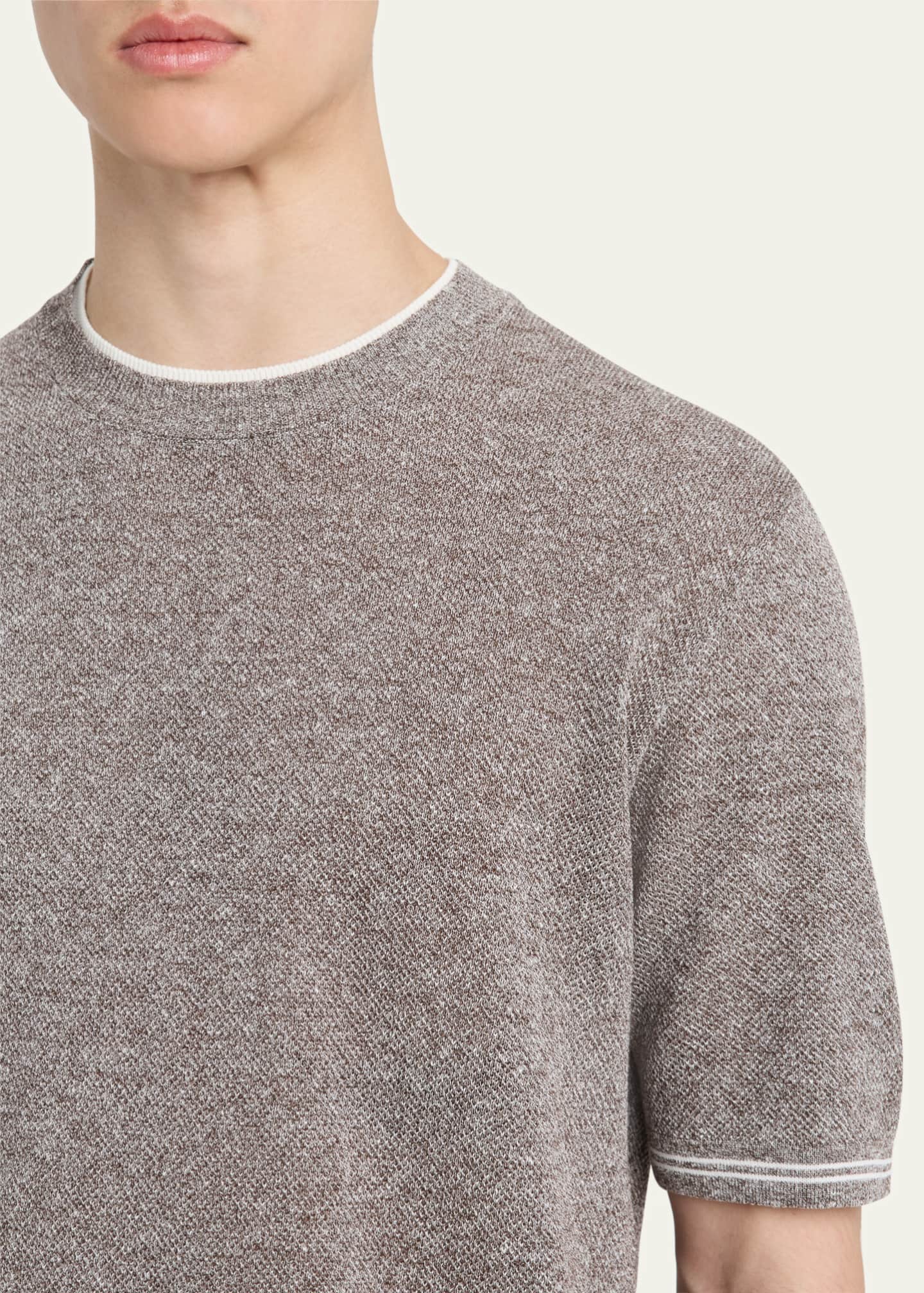 Fioroni Men's Linen-Cotton Pique Crewneck T-Shirt Image 5 of 5