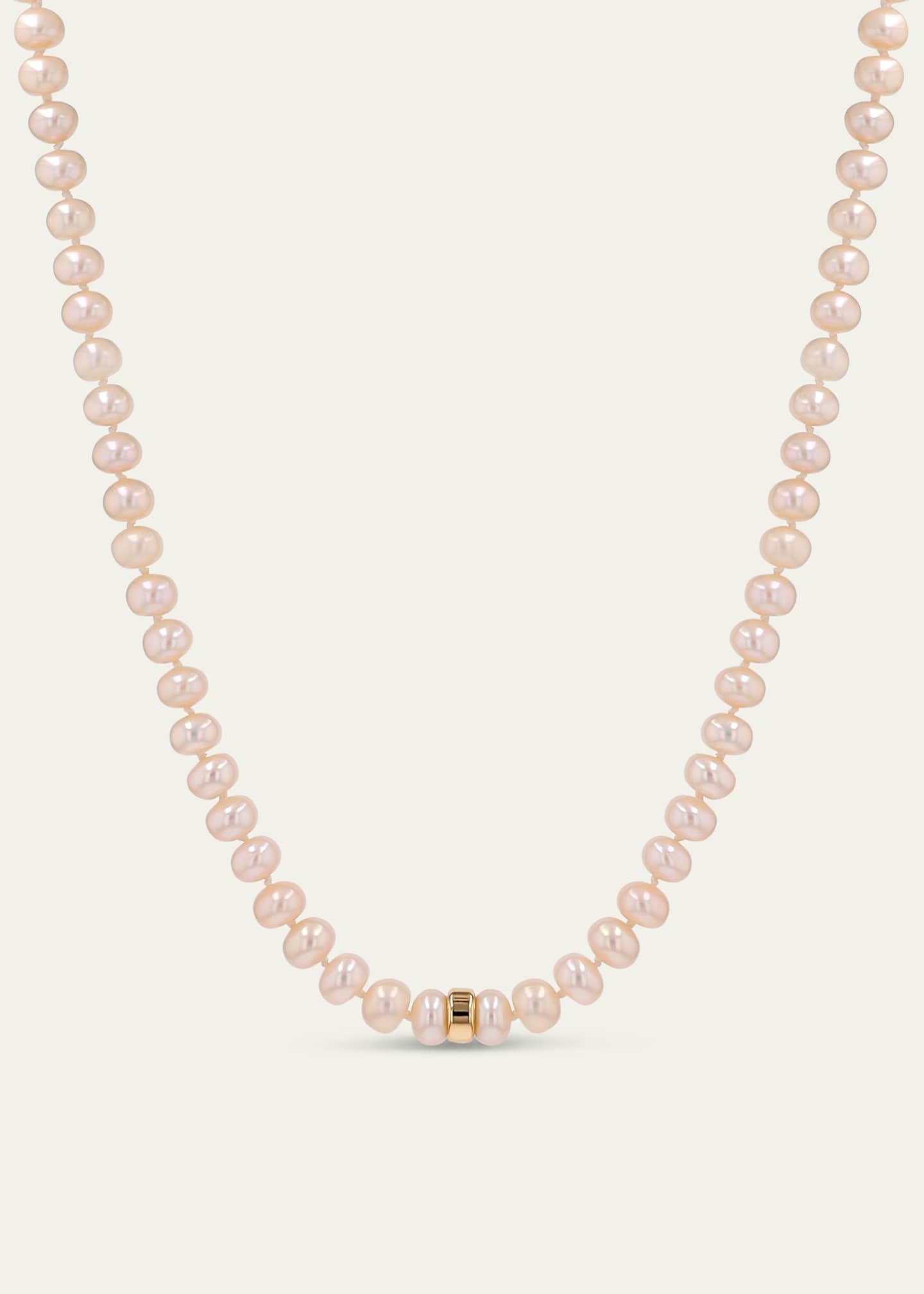 Sheryl Lowe 14K Pearl 8mm Knotted Necklace with Plain Rondelle Image 2 of 2