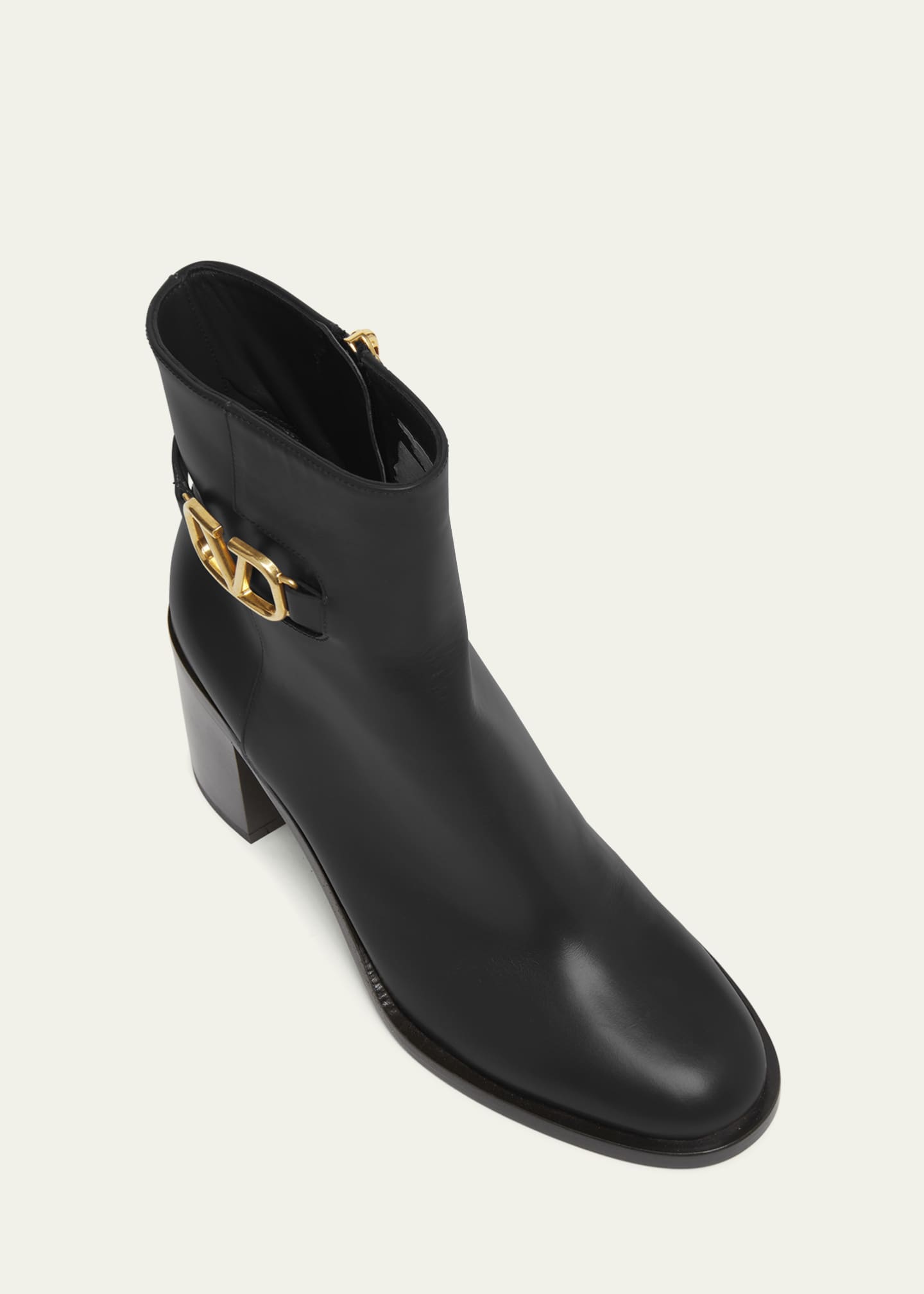 Valentino Vlogo Leather Block Heel Ankle Boots Nero