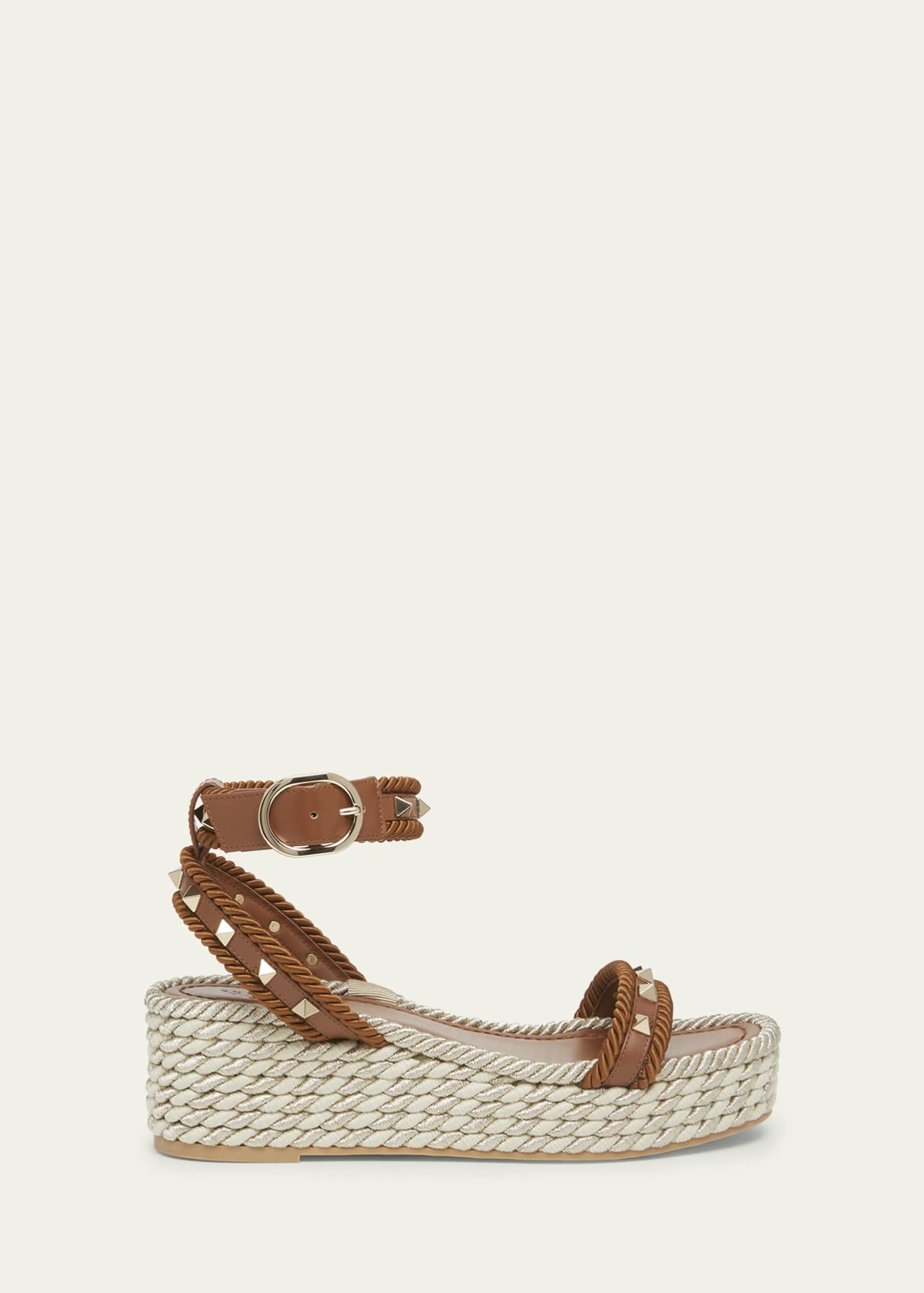 Valentino Garavani Rockstud Rope Ankle-Strap Espadrille Sandals Image 1 of 5