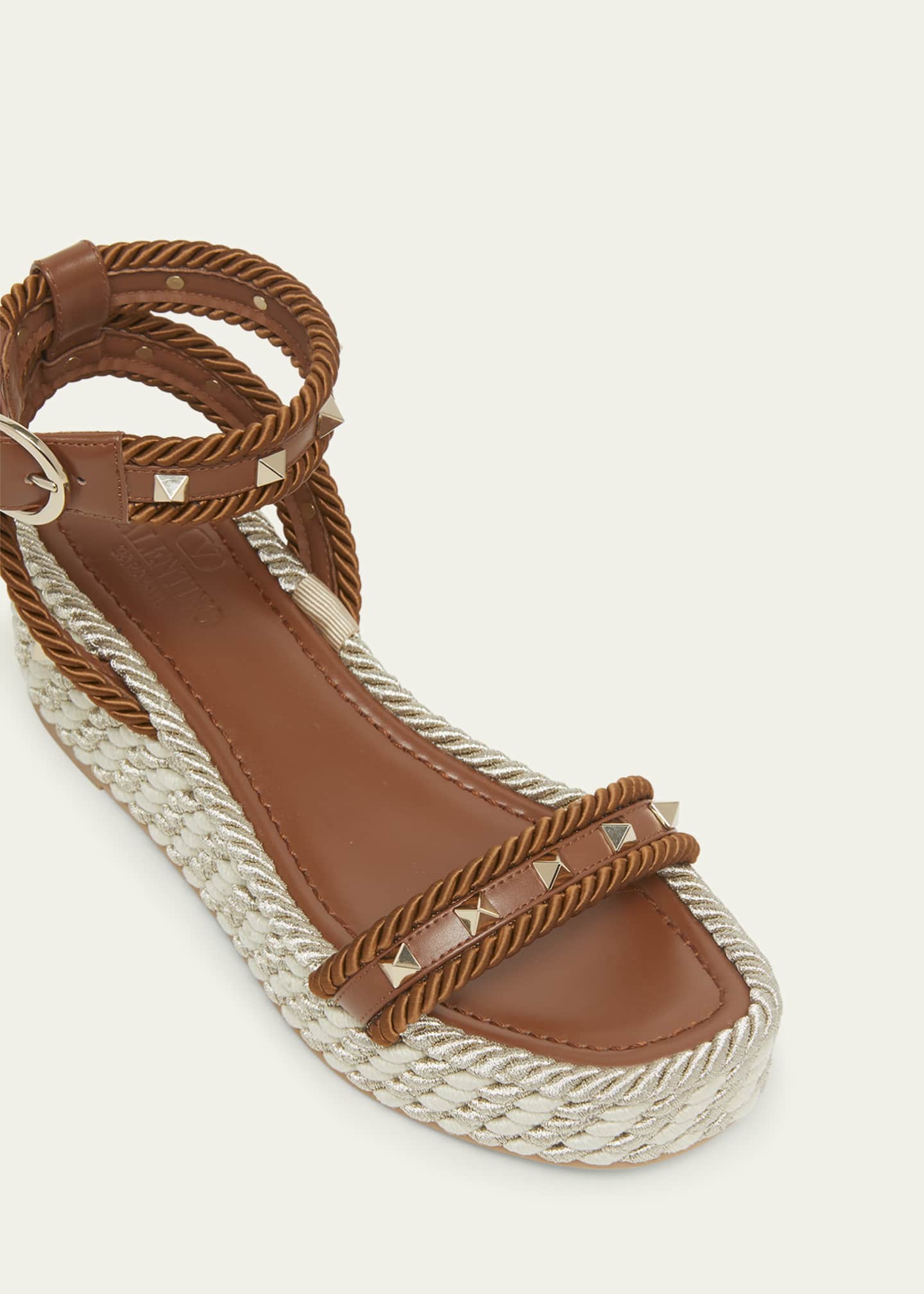 Valentino Garavani Rockstud Rope Ankle-Strap Espadrille Sandals Image 5 of 5